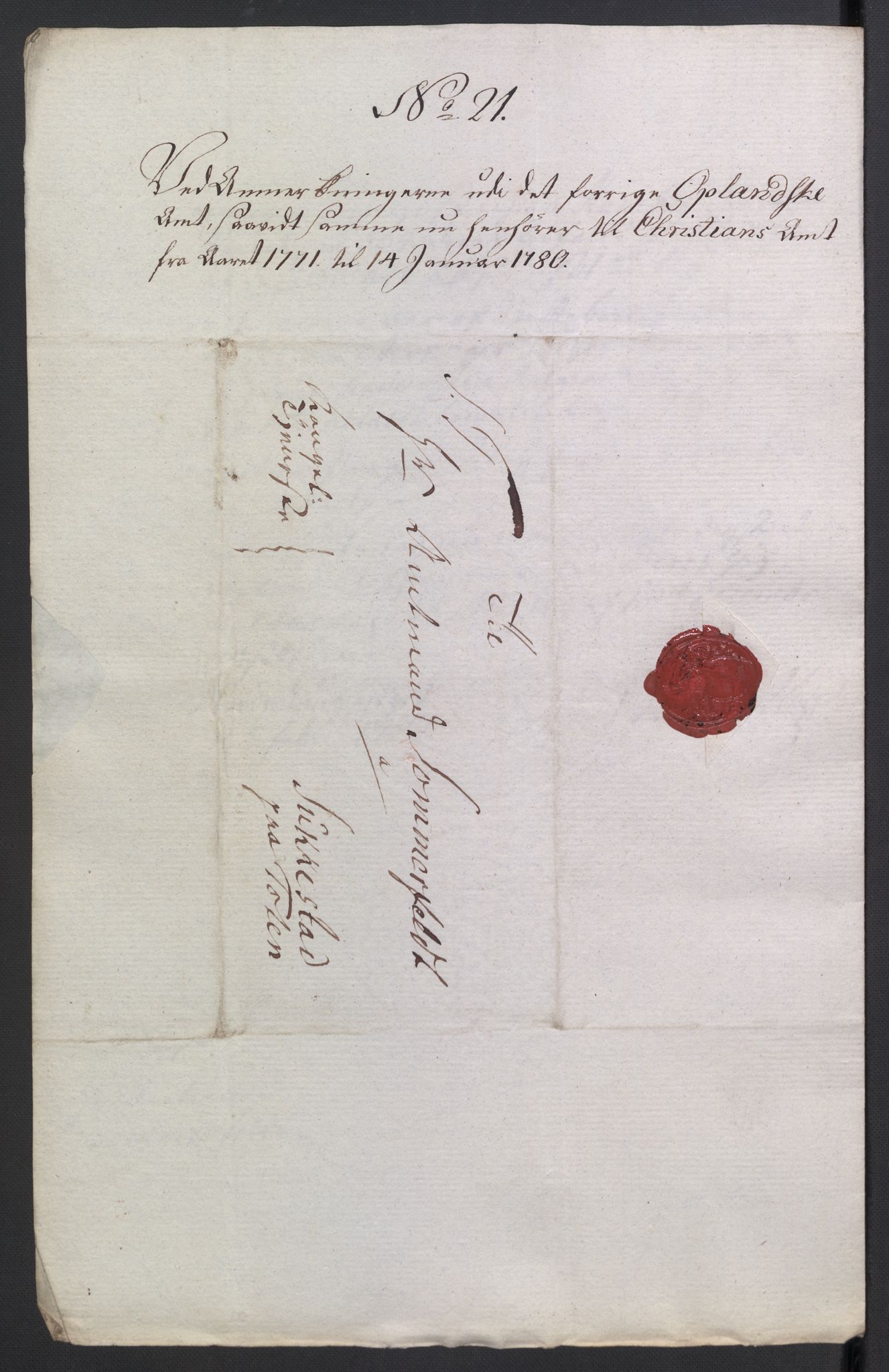 Rentekammeret inntil 1814, Reviderte regnskaper, Mindre regnskaper, AV/RA-EA-4068/Rb/L0014: Opplands amt, 1771-1779, p. 892