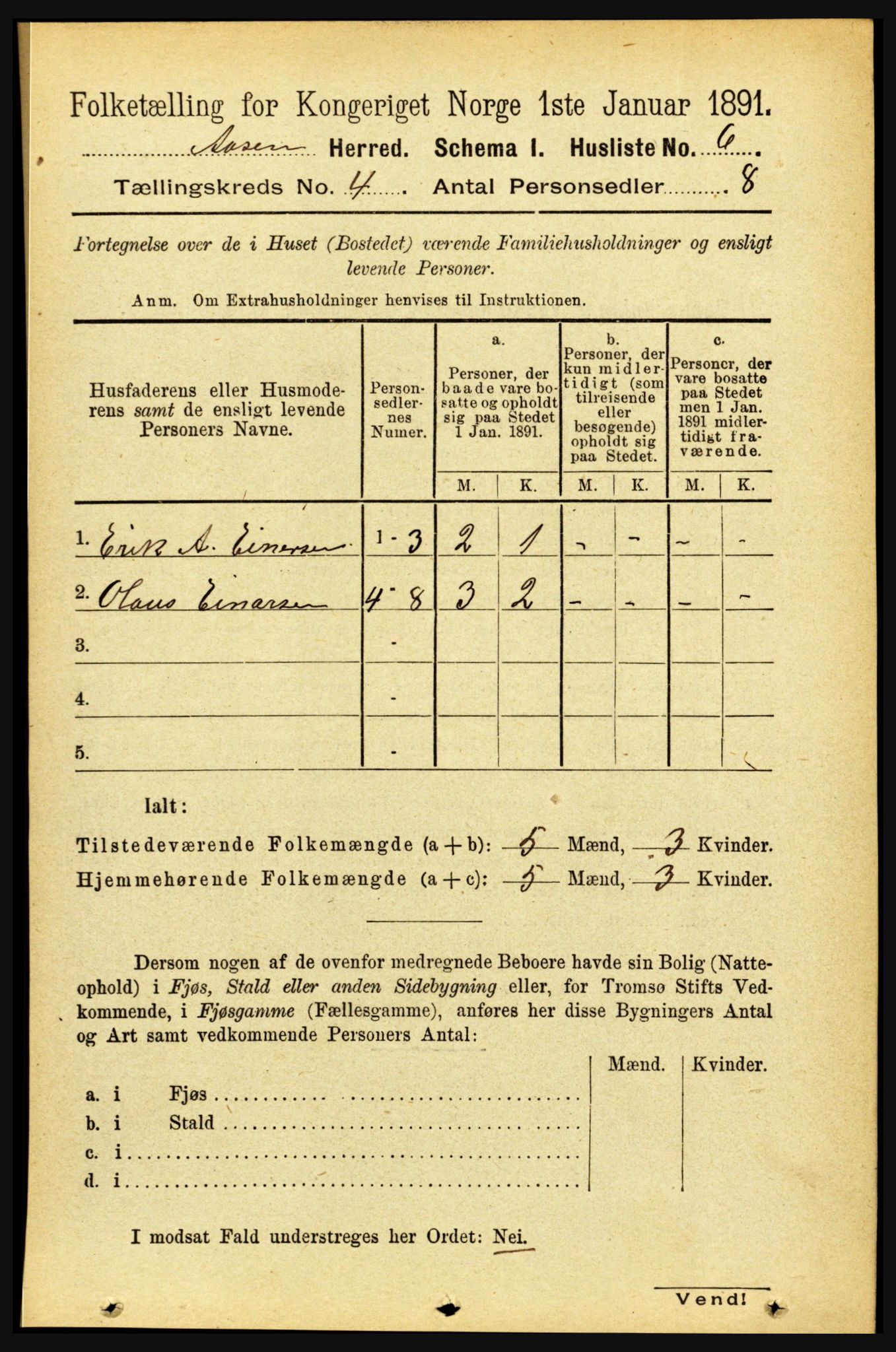 RA, 1891 census for 1716 Åsen, 1891, p. 1338