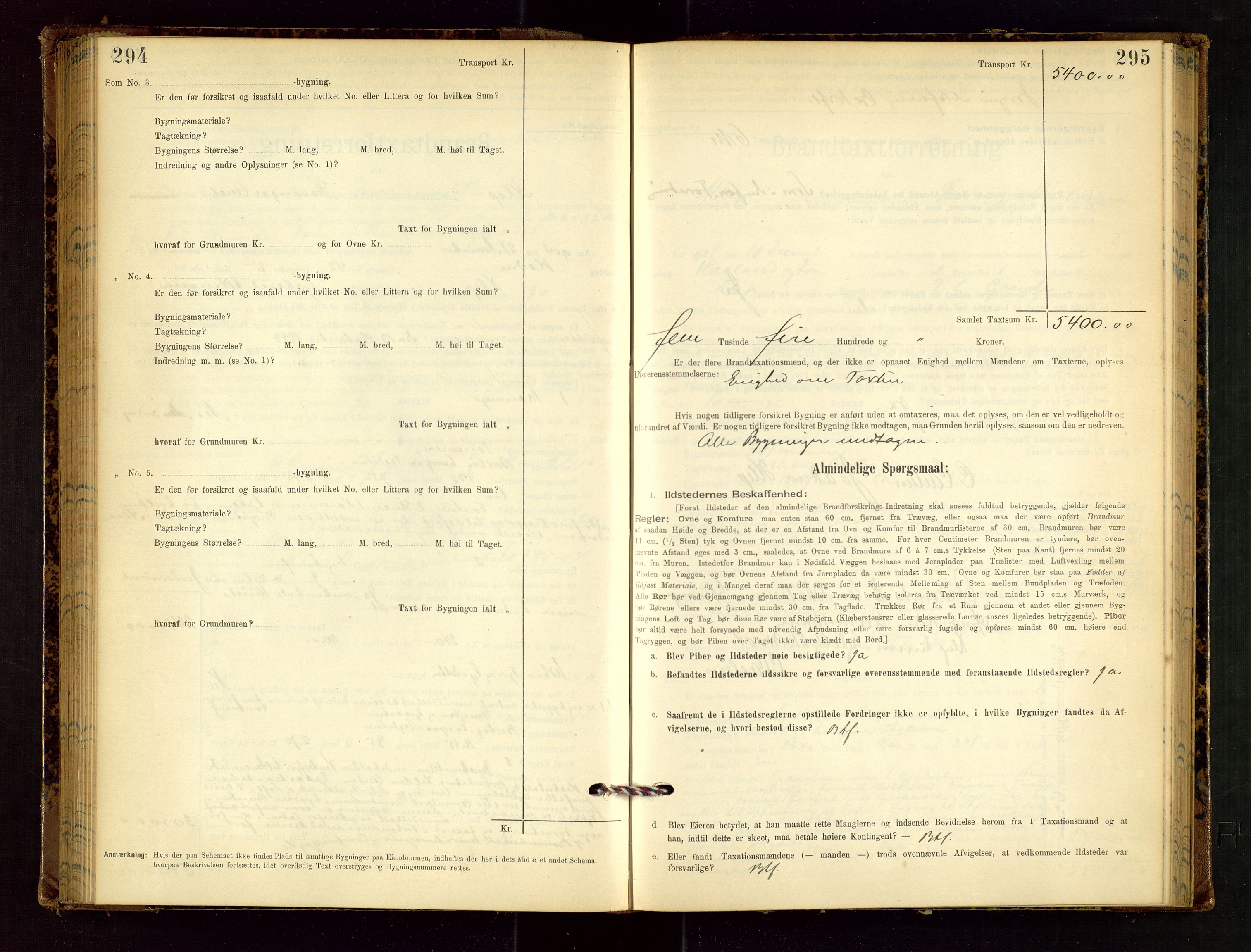 Klepp lensmannskontor, AV/SAST-A-100163/Goc/L0002: "Brandtaxationsprotokol" m/register, 1898-1902, p. 294-295