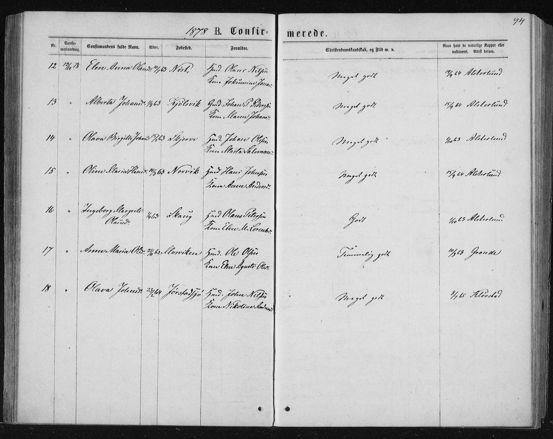 Ministerialprotokoller, klokkerbøker og fødselsregistre - Nord-Trøndelag, SAT/A-1458/722/L0219: Parish register (official) no. 722A06, 1868-1880, p. 94