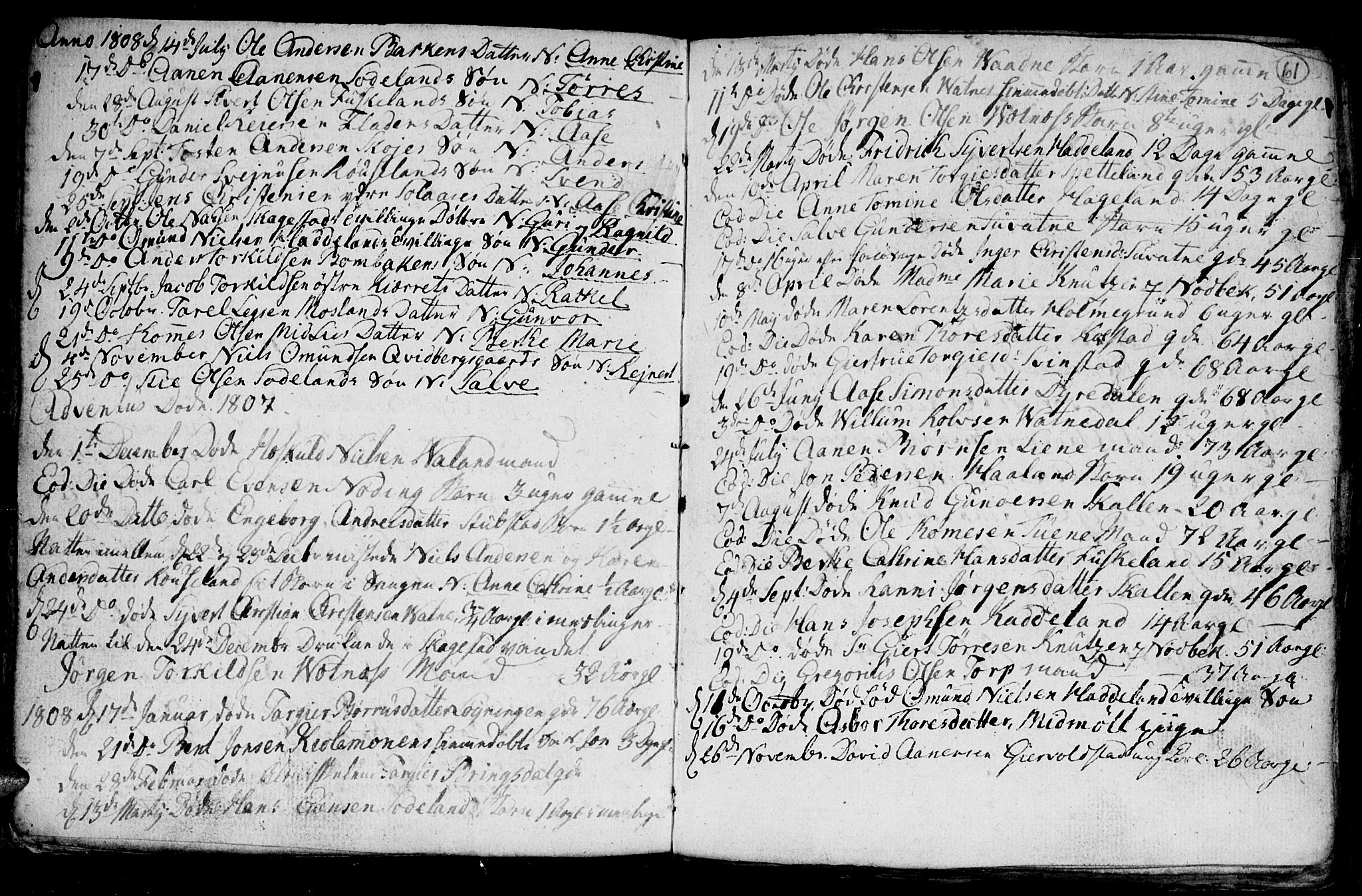 Holum sokneprestkontor, AV/SAK-1111-0022/F/Fb/Fba/L0001: Parish register (copy) no. B 1 /1, 1770-1820, p. 61