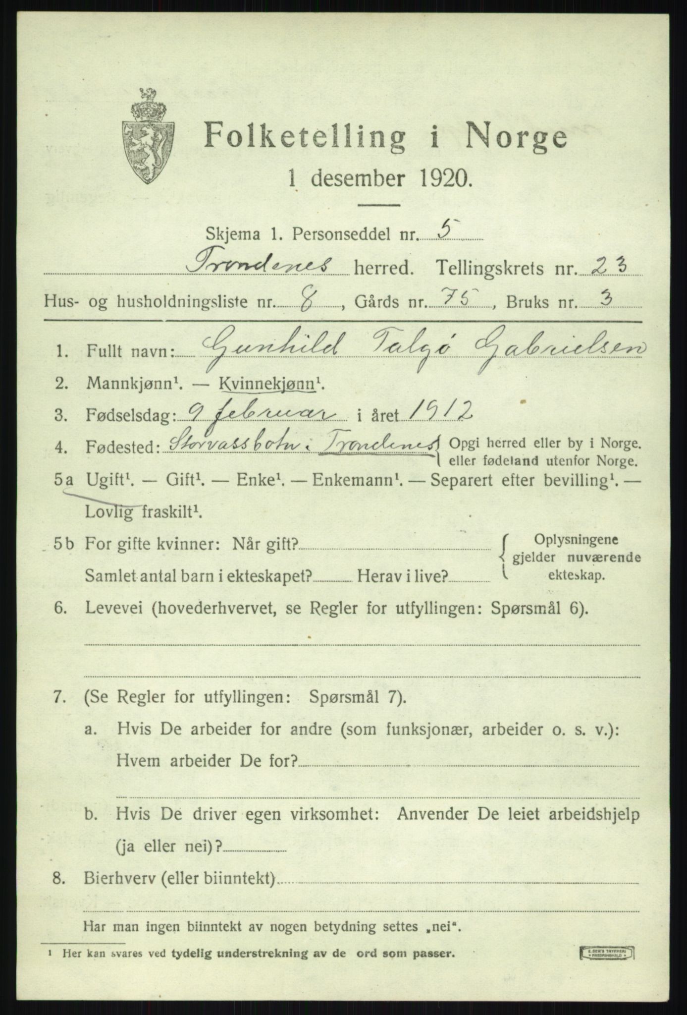 SATØ, 1920 census for Trondenes, 1920, p. 17974