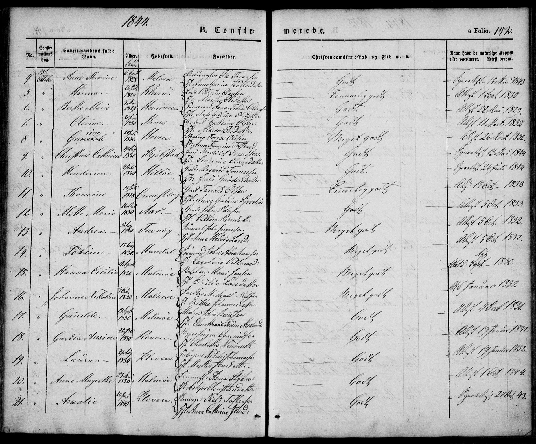 Mandal sokneprestkontor, SAK/1111-0030/F/Fa/Faa/L0012: Parish register (official) no. A 12, 1840-1847, p. 152