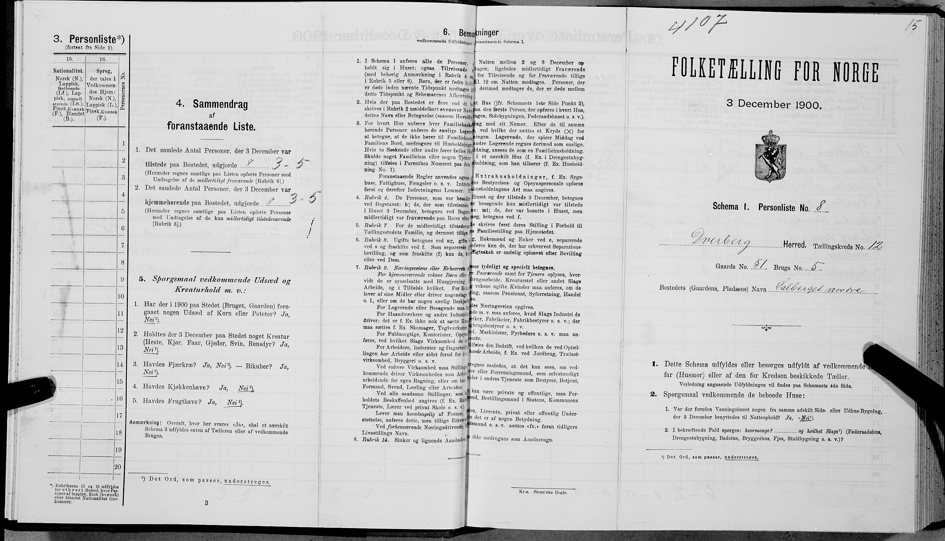 SAT, 1900 census for Dverberg, 1900, p. 1023