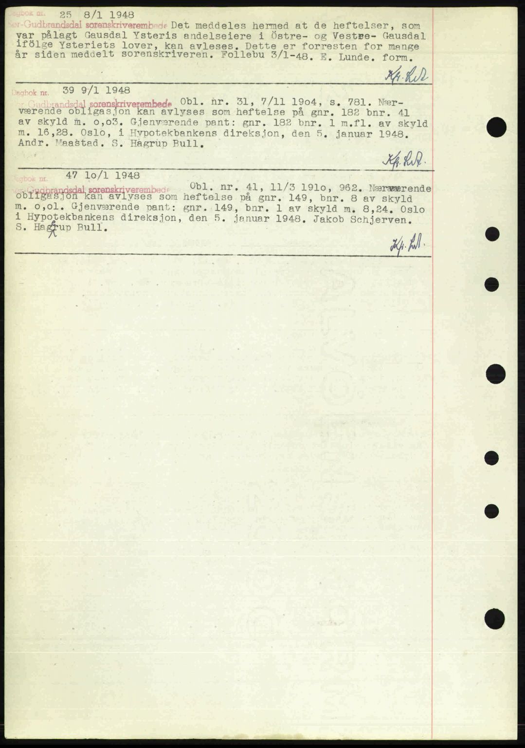 Sør-Gudbrandsdal tingrett, SAH/TING-004/H/Hb/Hbf/L0004: Mortgage book no. C5b, 1945-1951, Diary no: : 25/1948