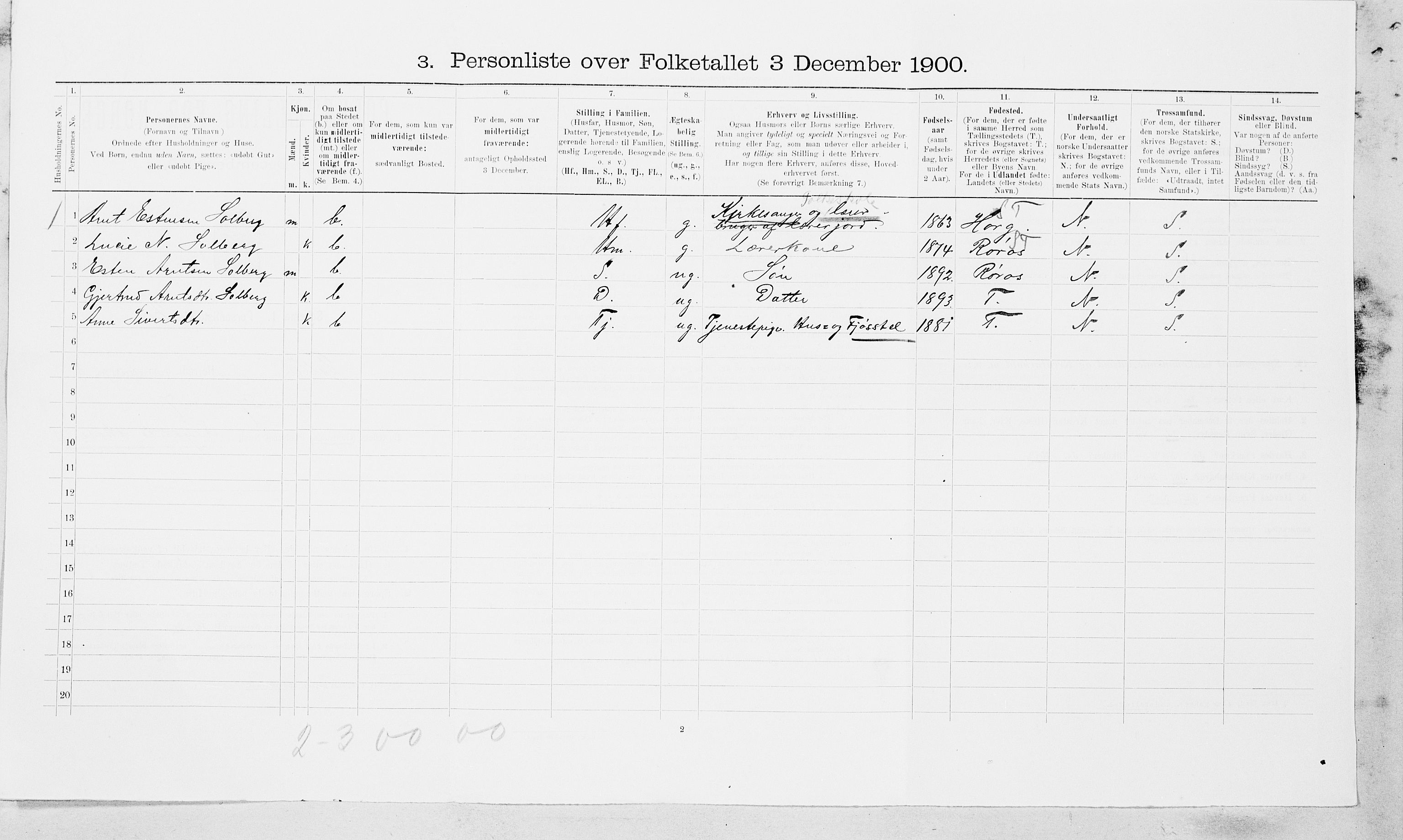 SAT, 1900 census for Tiller, 1900, p. 19