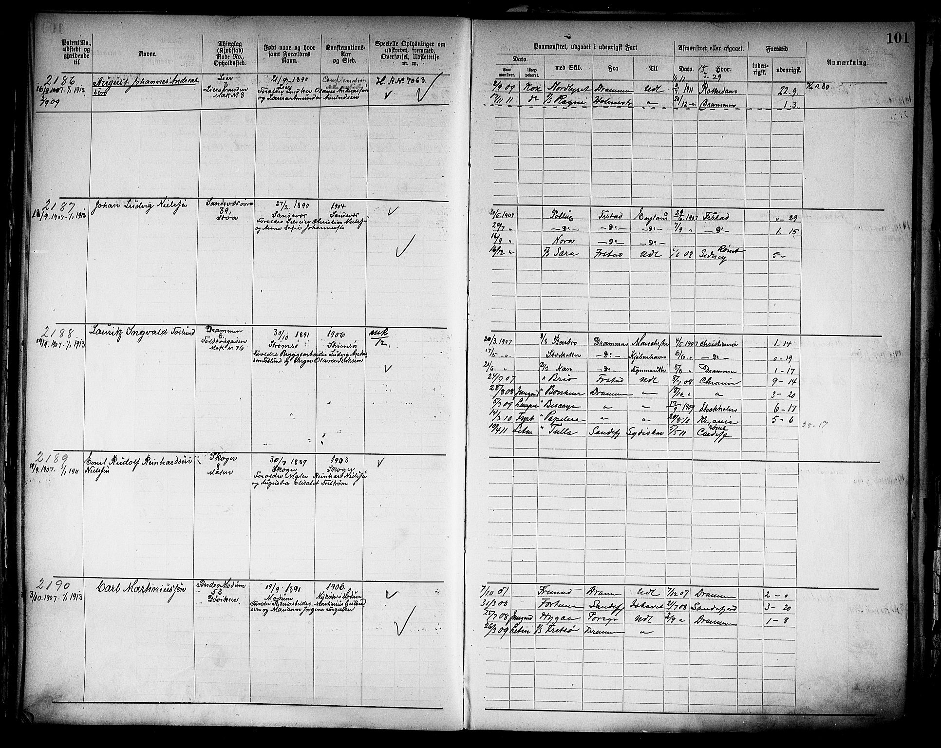 Drammen innrulleringsdistrikt, AV/SAKO-A-781/F/Fb/L0006: Annotasjonsrulle, 1905-1911, p. 103