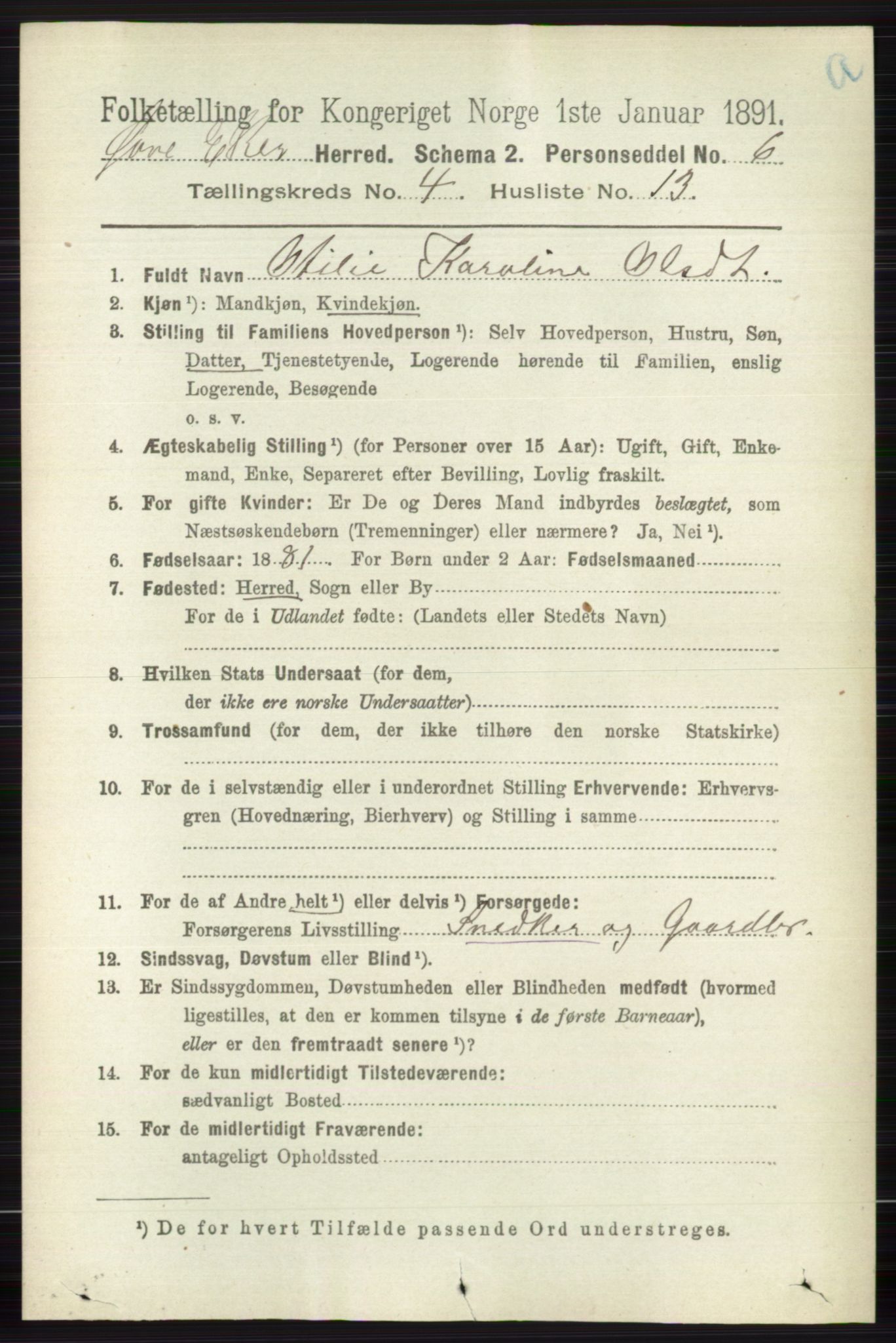 RA, 1891 census for 0624 Øvre Eiker, 1891, p. 1600