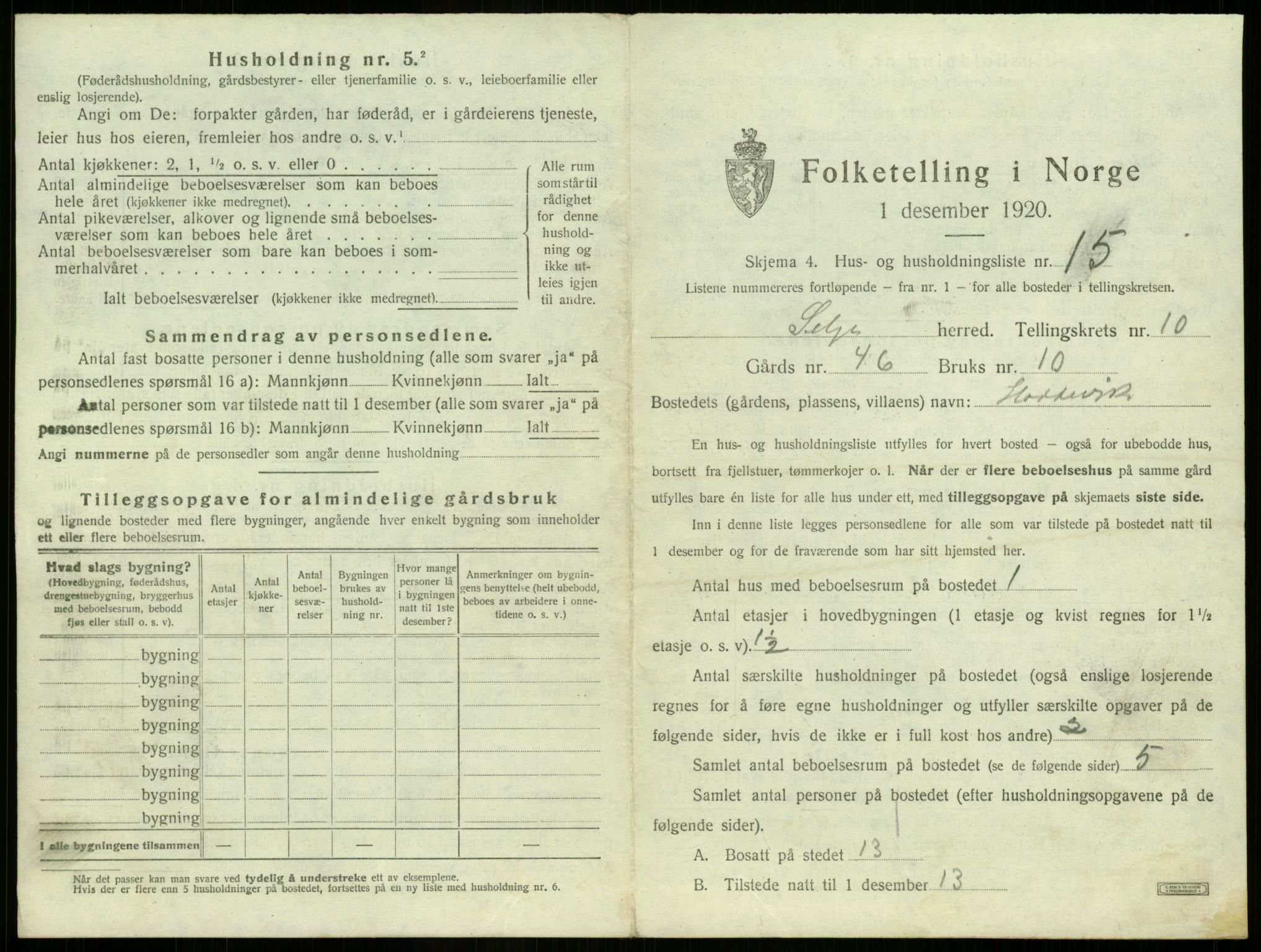 SAB, 1920 census for Selje, 1920, p. 614