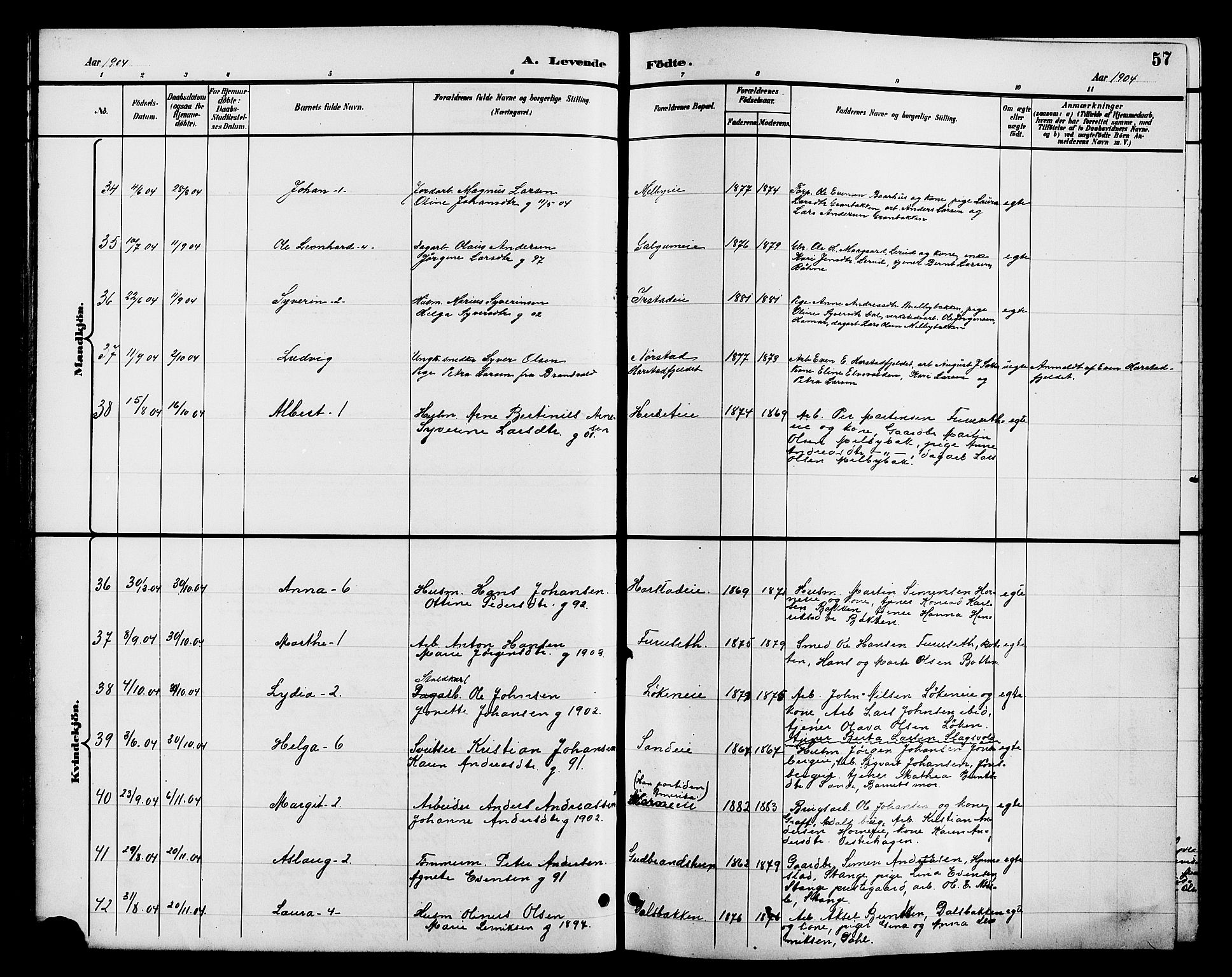 Romedal prestekontor, AV/SAH-PREST-004/L/L0012: Parish register (copy) no. 12, 1896-1914, p. 57