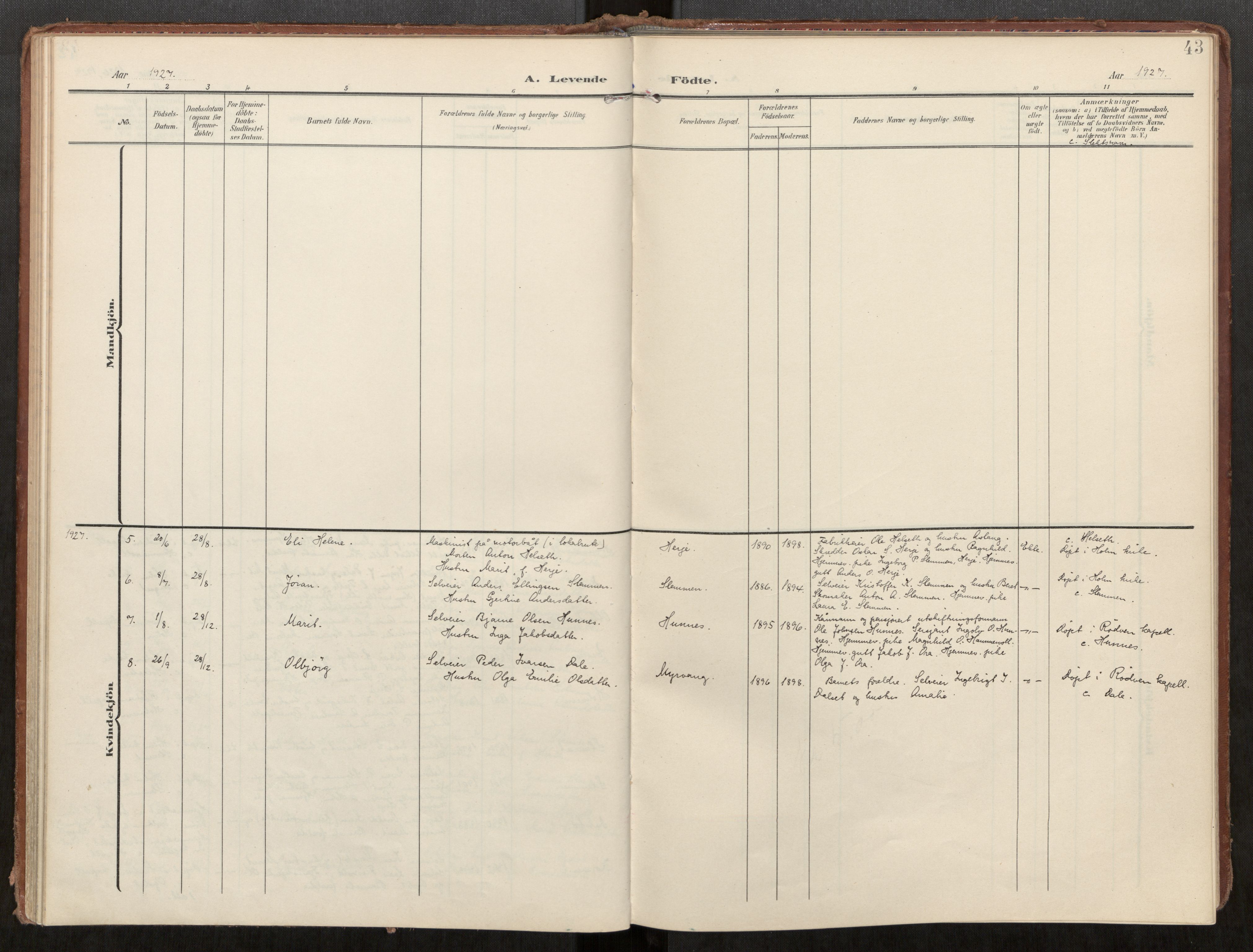 Ministerialprotokoller, klokkerbøker og fødselsregistre - Møre og Romsdal, AV/SAT-A-1454/549/L0618: Parish register (official) no. 549A01, 1906-1927, p. 43