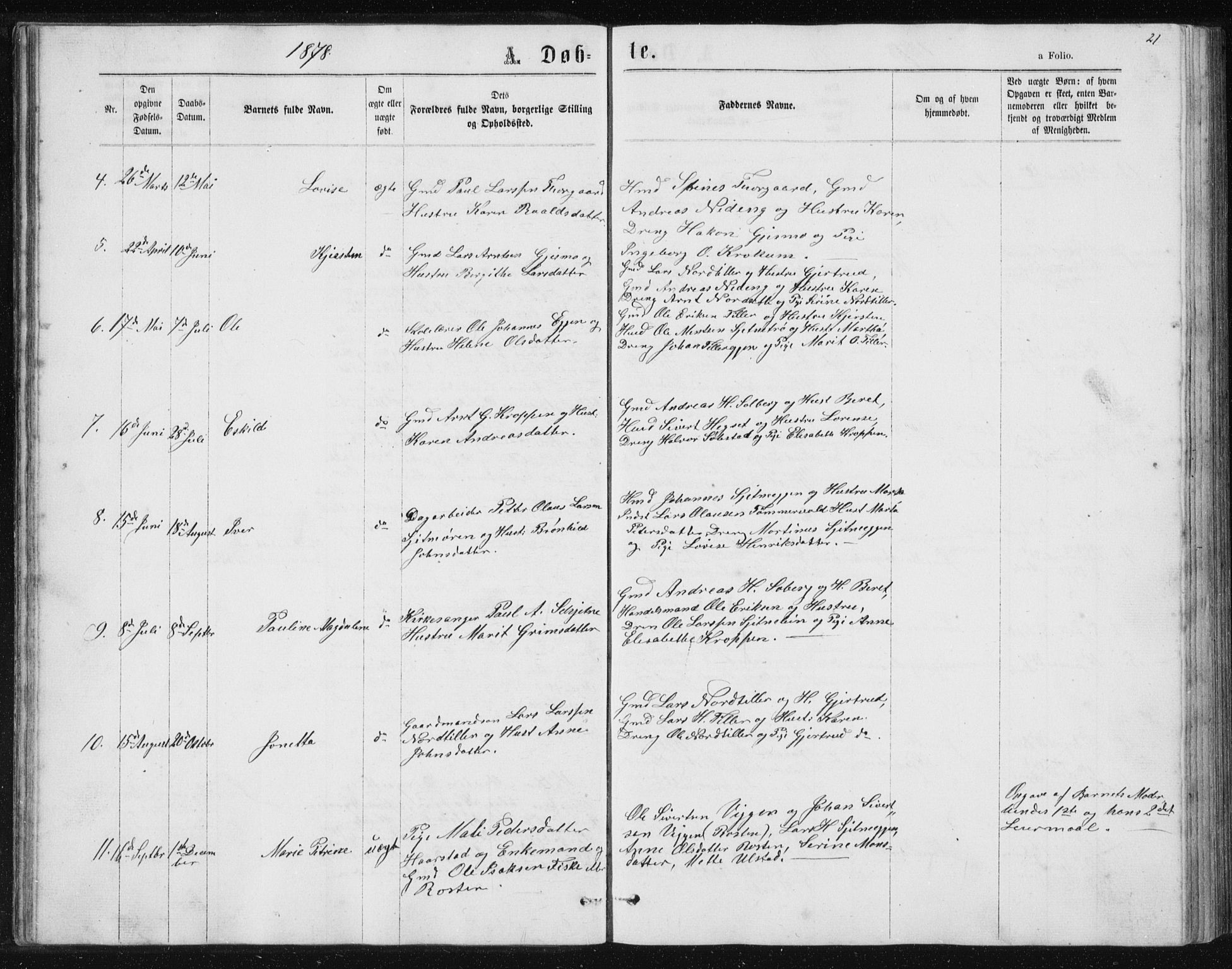 Ministerialprotokoller, klokkerbøker og fødselsregistre - Sør-Trøndelag, SAT/A-1456/621/L0459: Parish register (copy) no. 621C02, 1866-1895, p. 21