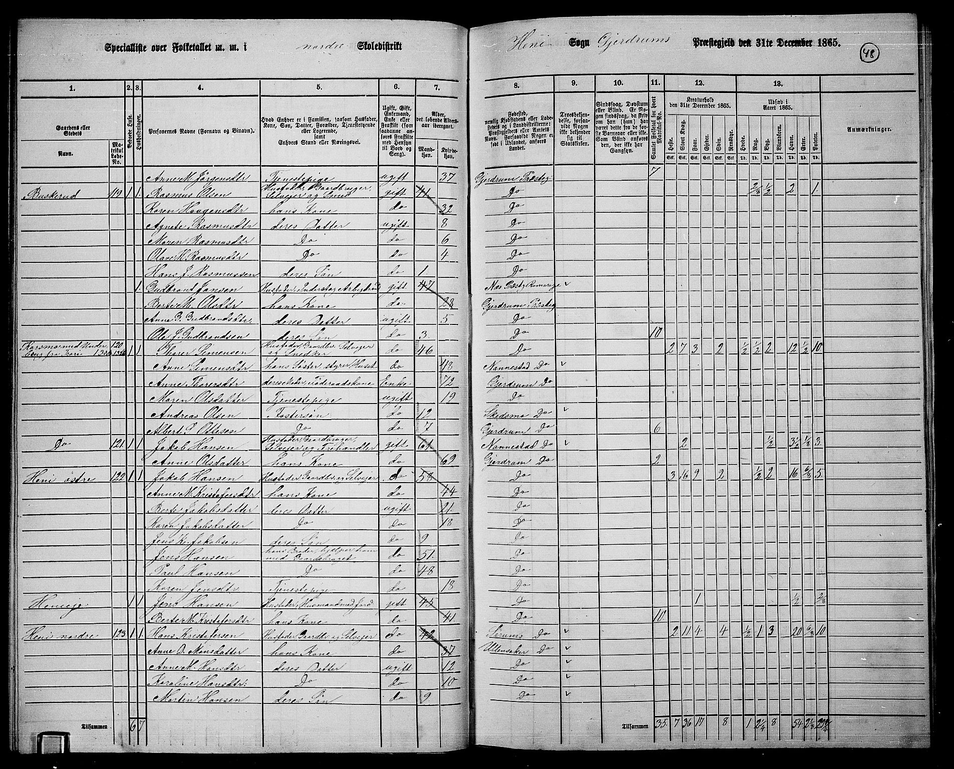 RA, 1865 census for Gjerdrum, 1865, p. 38