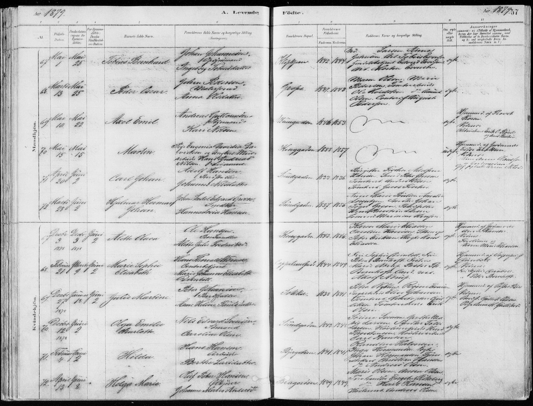 Bragernes kirkebøker, AV/SAKO-A-6/F/Fb/L0006a: Parish register (official) no. II 6A, 1878-1885, p. 57