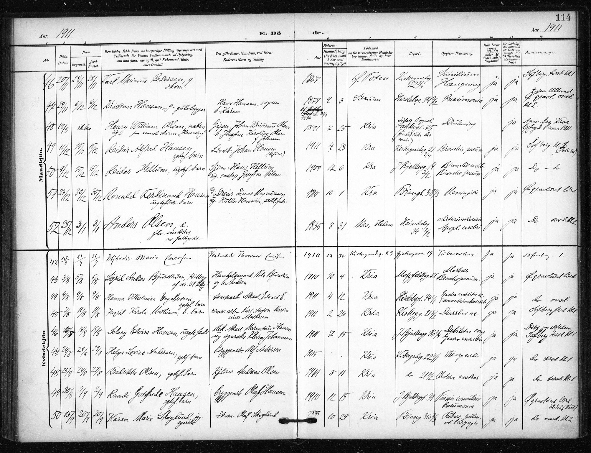 Tøyen prestekontor Kirkebøker, AV/SAO-A-10167a/F/Fa/L0002: Parish register (official) no. I 2, 1907-1916, p. 114