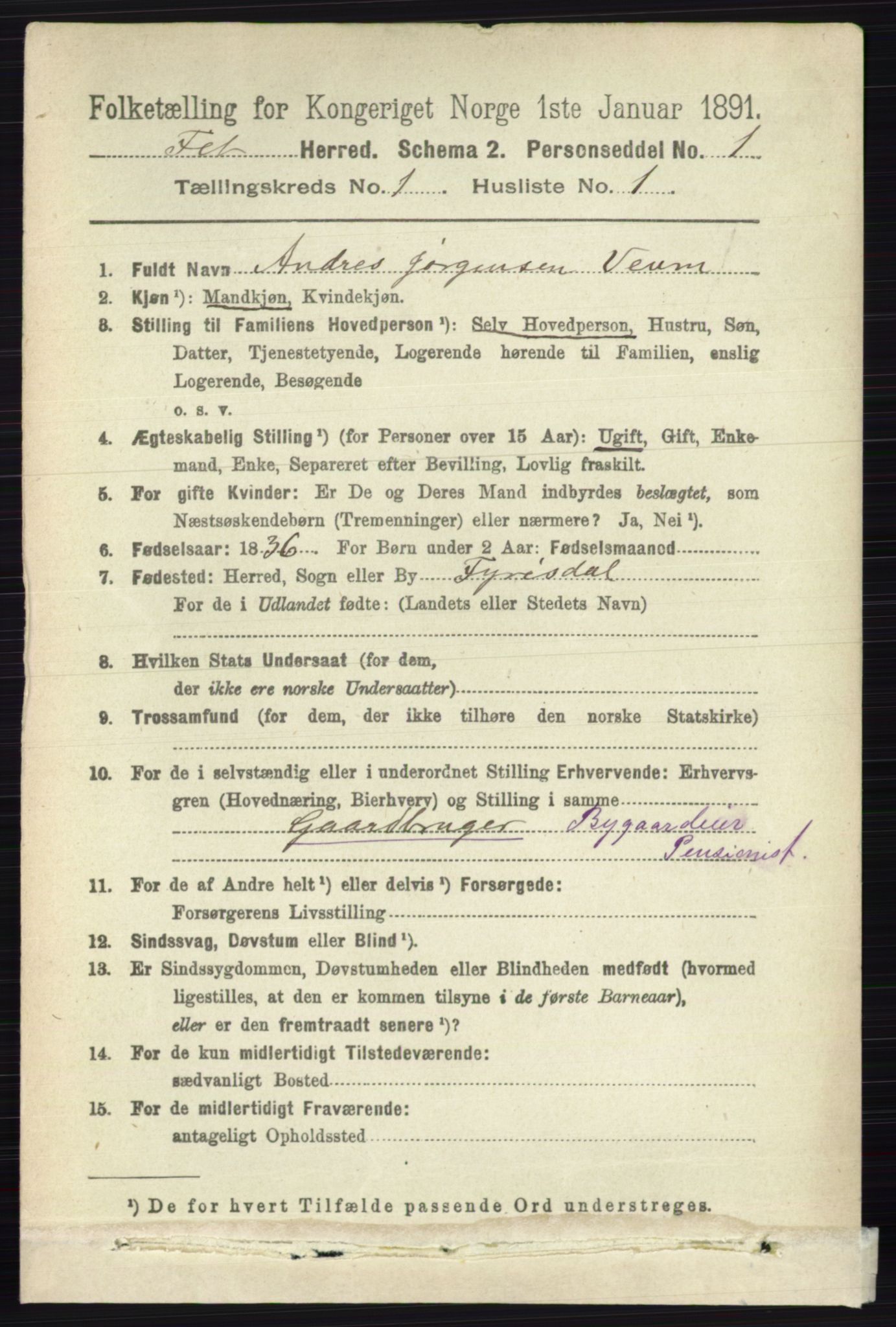 RA, 1891 census for 0227 Fet, 1891, p. 79