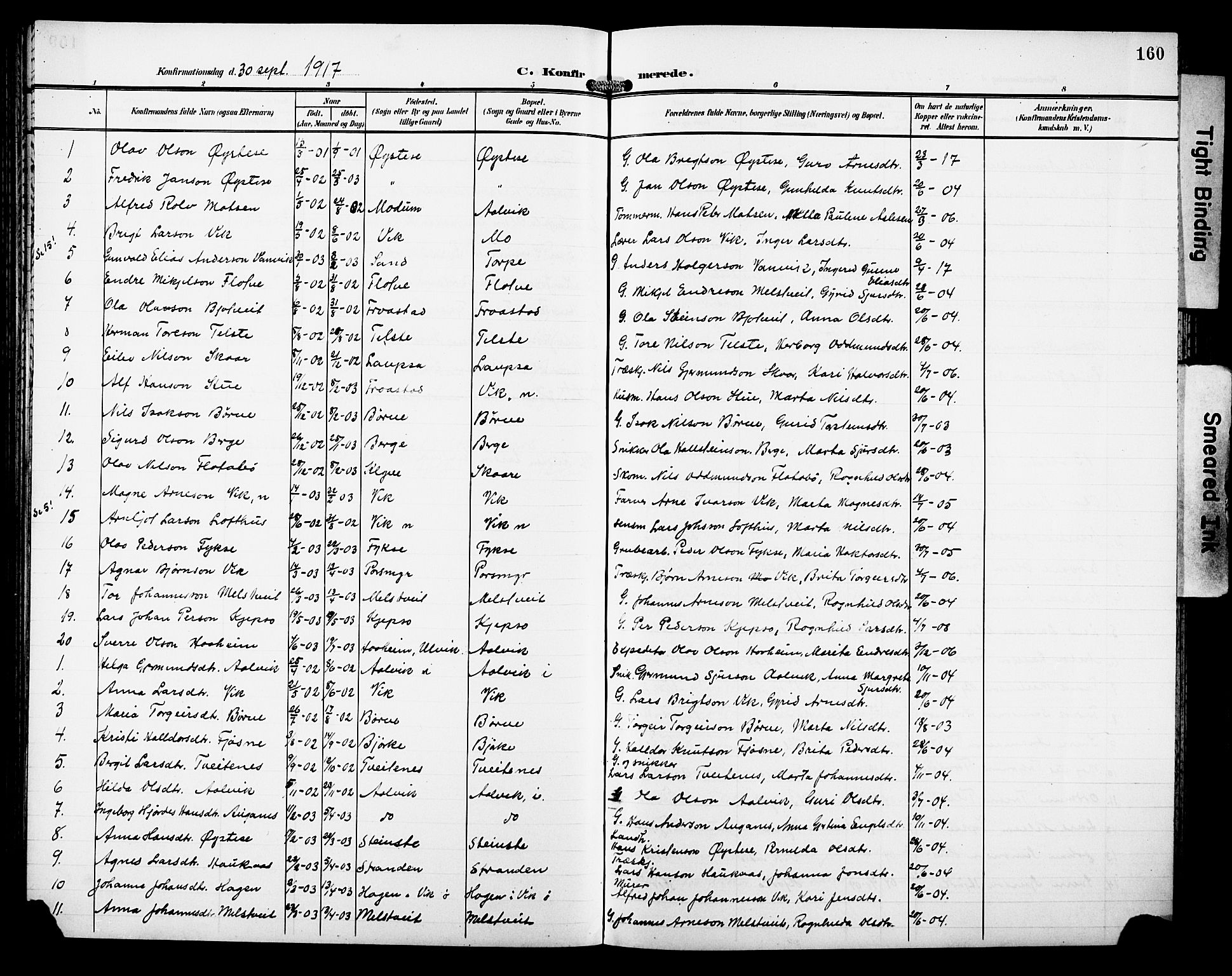 Kvam sokneprestembete, SAB/A-76201/H/Hab: Parish register (copy) no. C 4, 1906-1931, p. 160