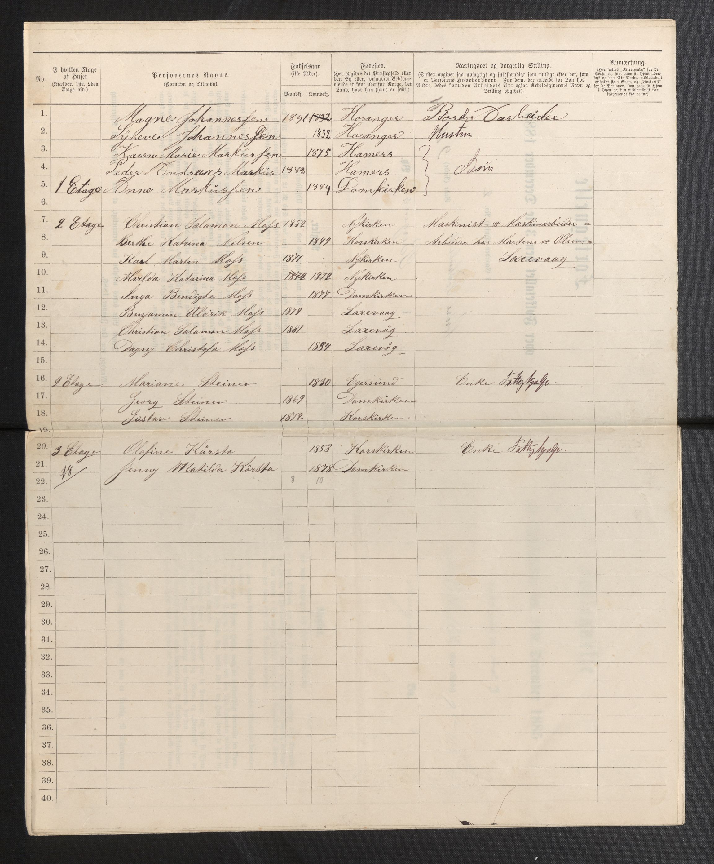 SAB, 1885 census for 1301 Bergen, 1885, p. 4964