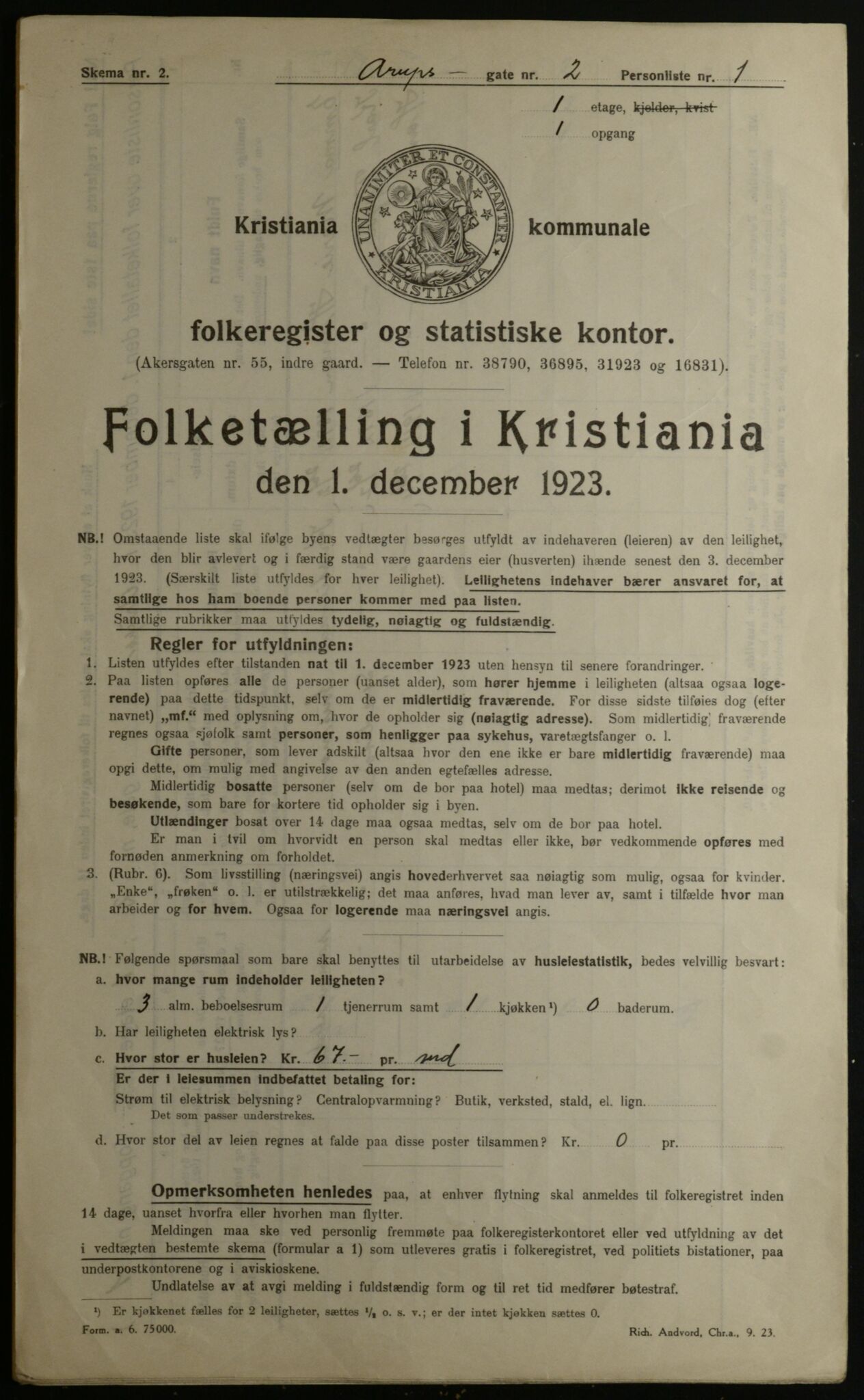 OBA, Municipal Census 1923 for Kristiania, 1923, p. 2786