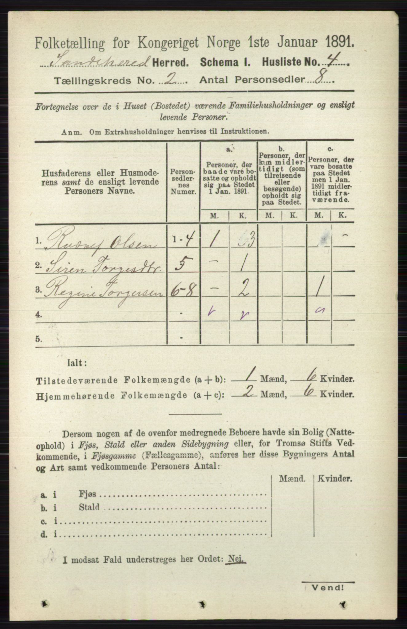 RA, 1891 census for 0724 Sandeherred, 1891, p. 868