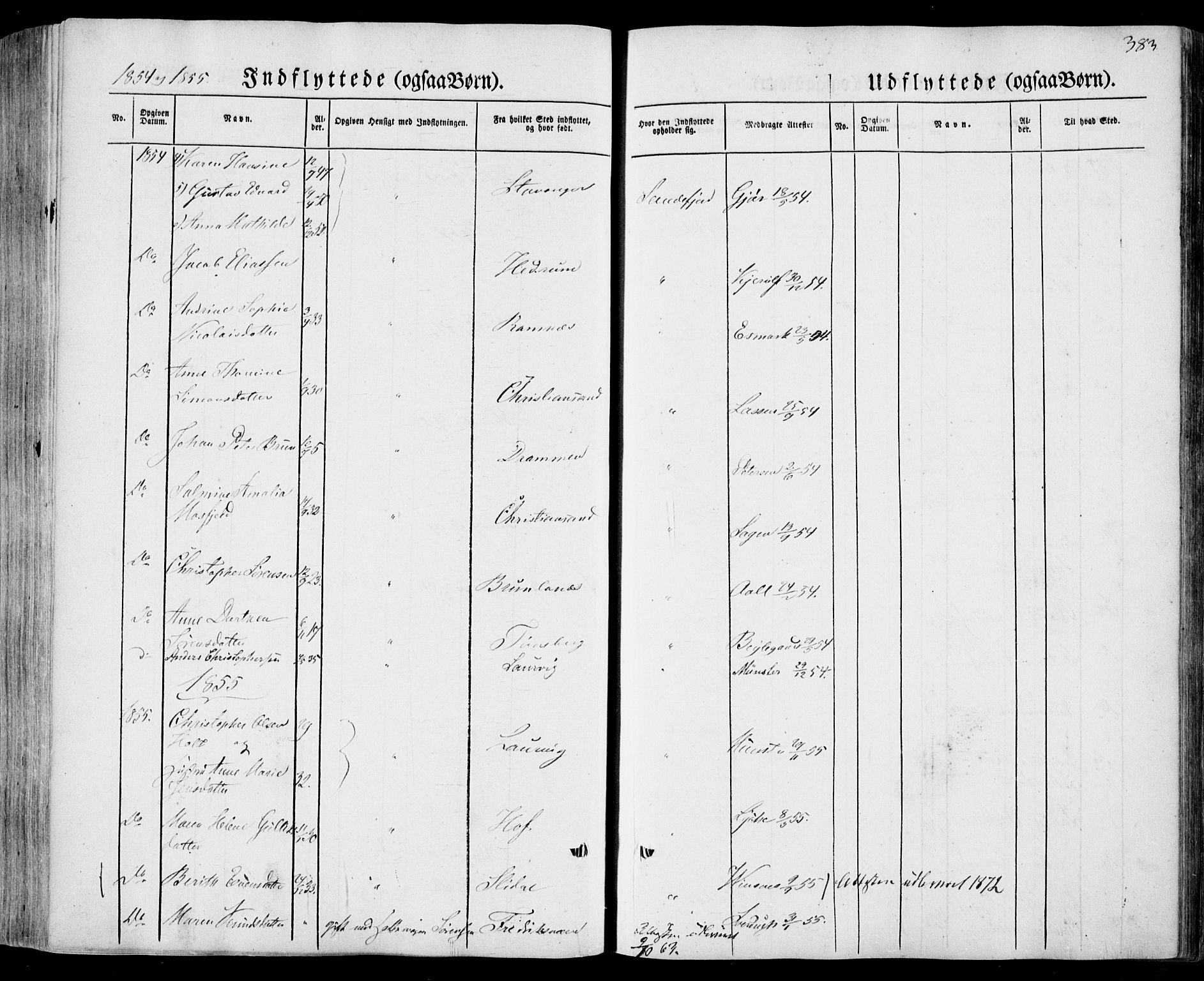 Sandar kirkebøker, SAKO/A-243/F/Fa/L0006: Parish register (official) no. 6, 1847-1860, p. 383