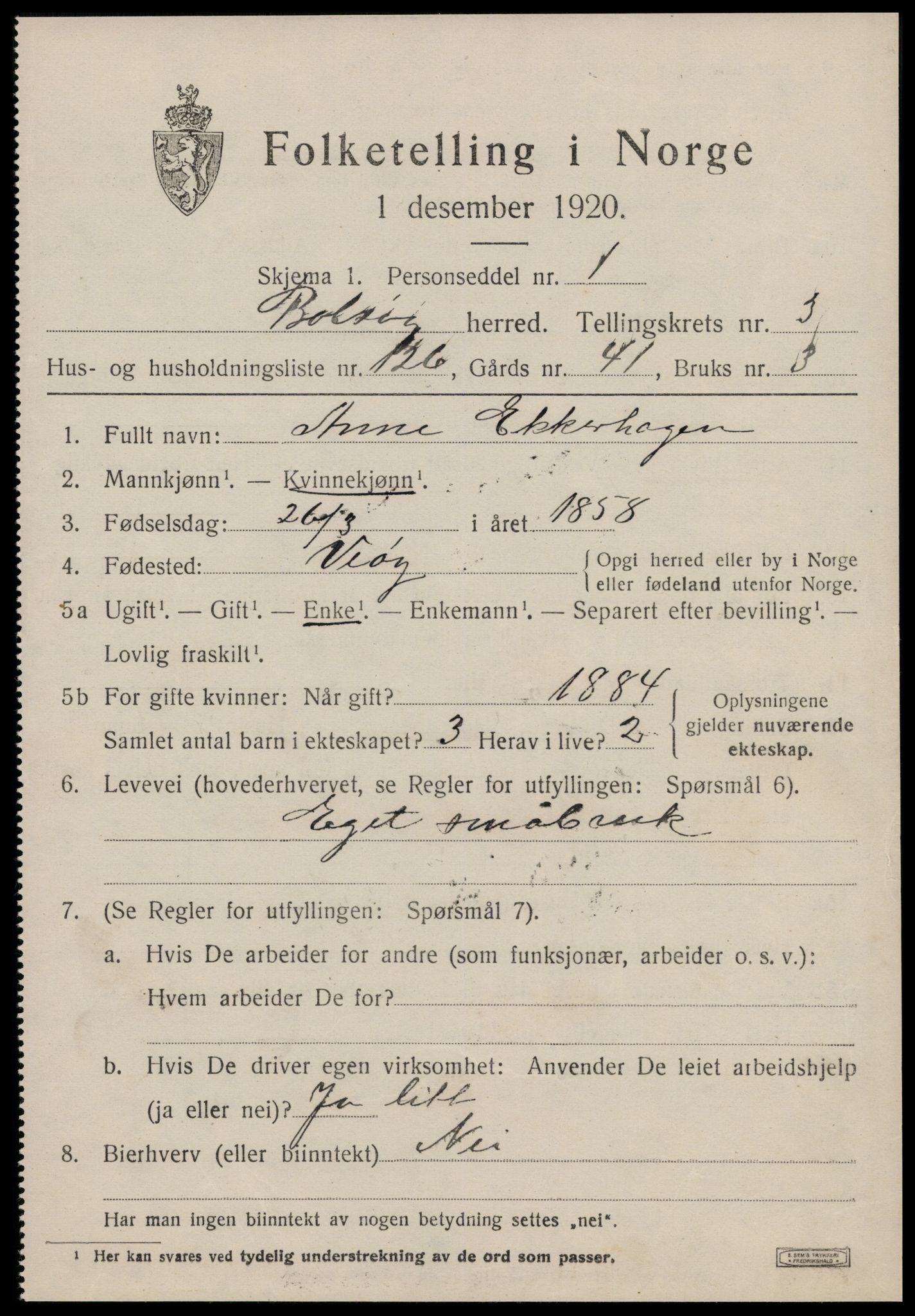 SAT, 1920 census for Bolsøy, 1920, p. 6551