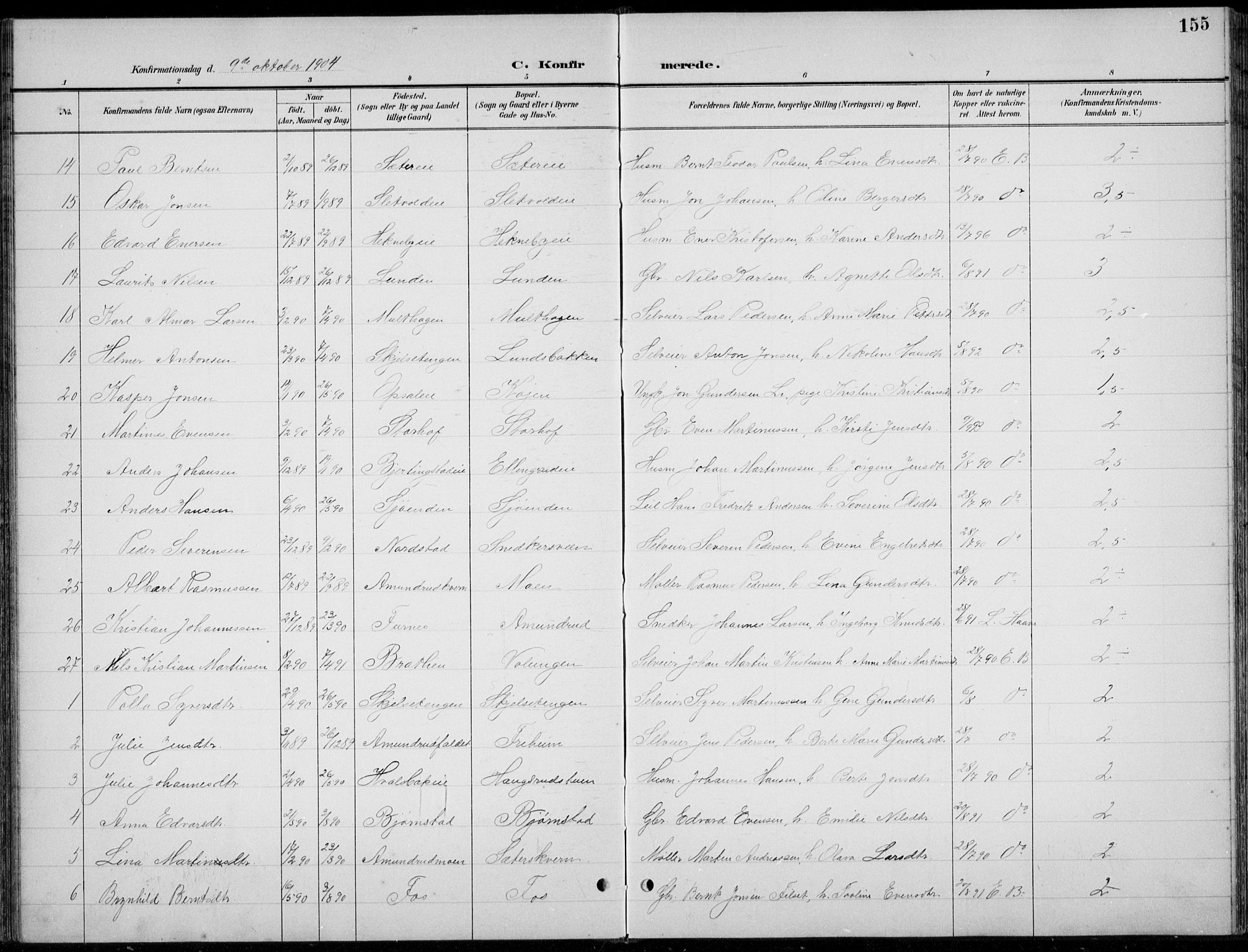 Romedal prestekontor, AV/SAH-PREST-004/L/L0013: Parish register (copy) no. 13, 1896-1937, p. 155