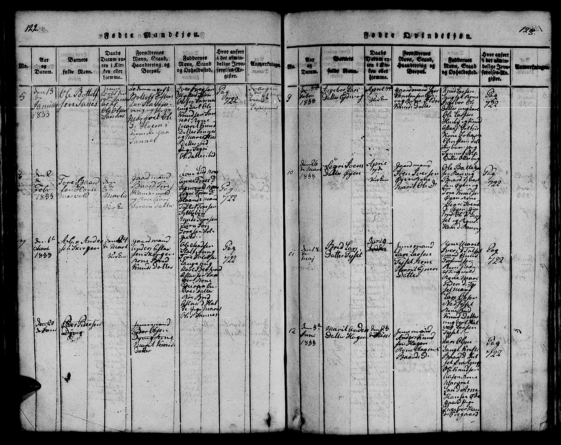 Ministerialprotokoller, klokkerbøker og fødselsregistre - Møre og Romsdal, SAT/A-1454/551/L0629: Parish register (copy) no. 551C01, 1818-1839, p. 122-123