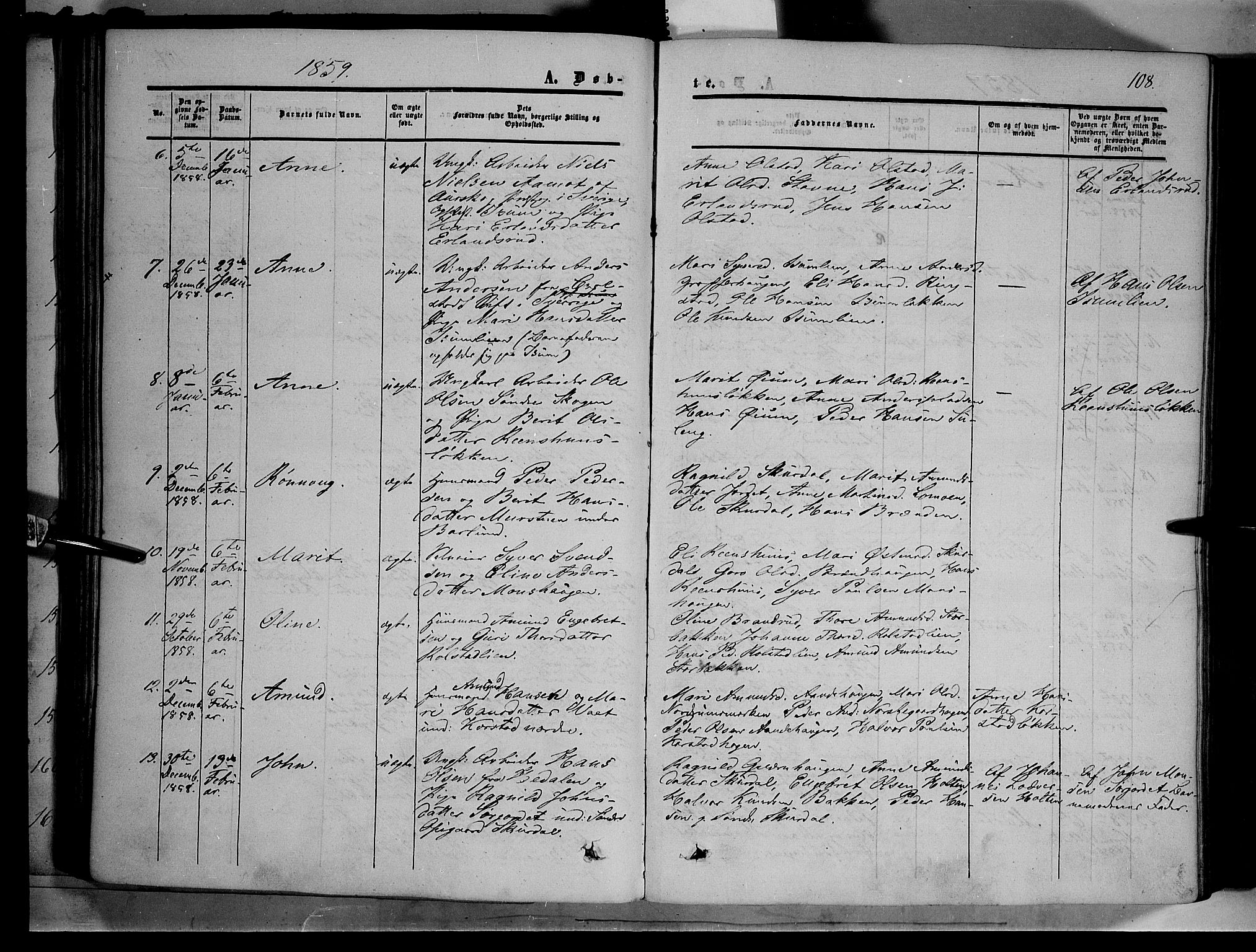 Sør-Fron prestekontor, AV/SAH-PREST-010/H/Ha/Haa/L0001: Parish register (official) no. 1, 1849-1863, p. 108