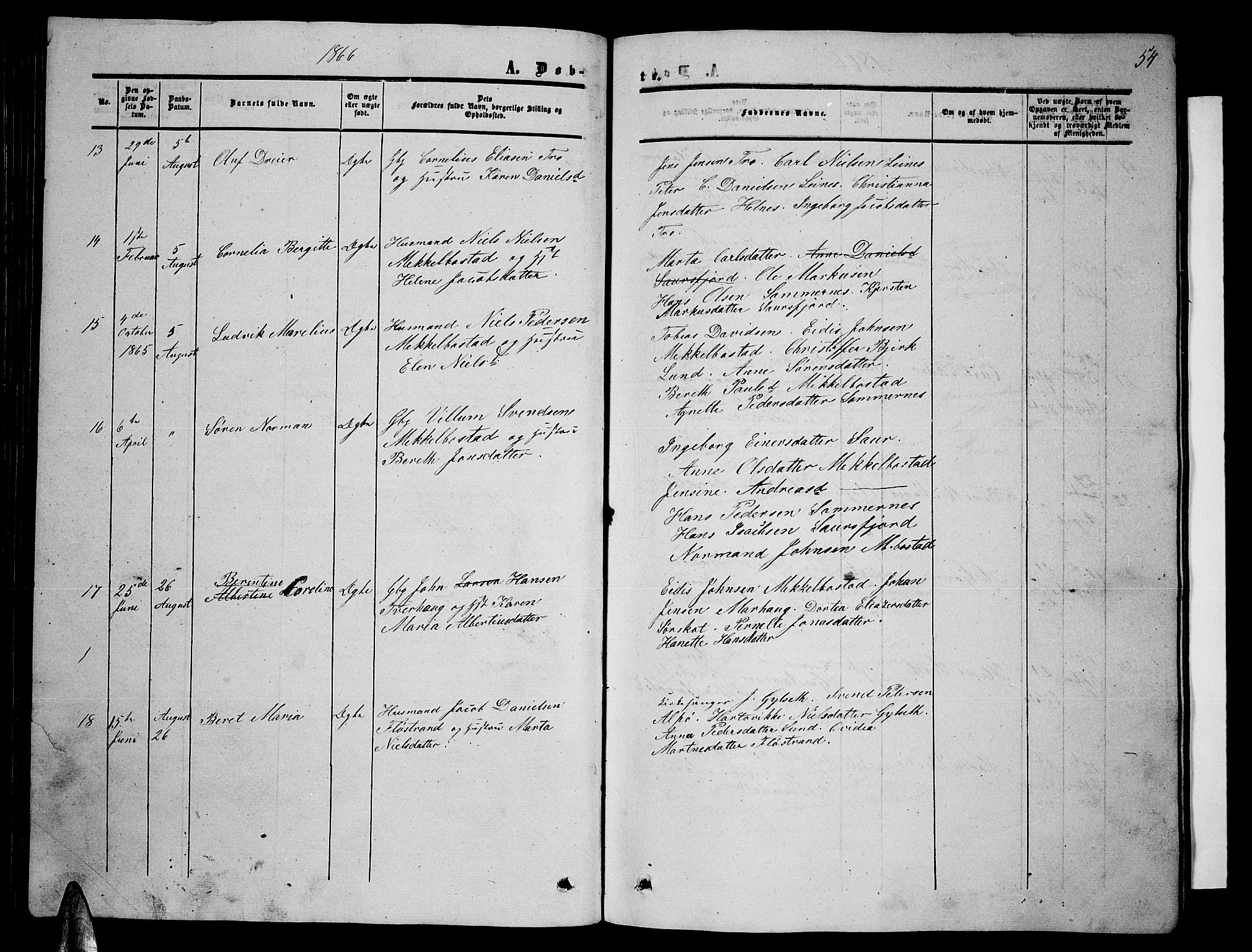 Ministerialprotokoller, klokkerbøker og fødselsregistre - Nordland, AV/SAT-A-1459/857/L0827: Parish register (copy) no. 857C02, 1852-1879, p. 54