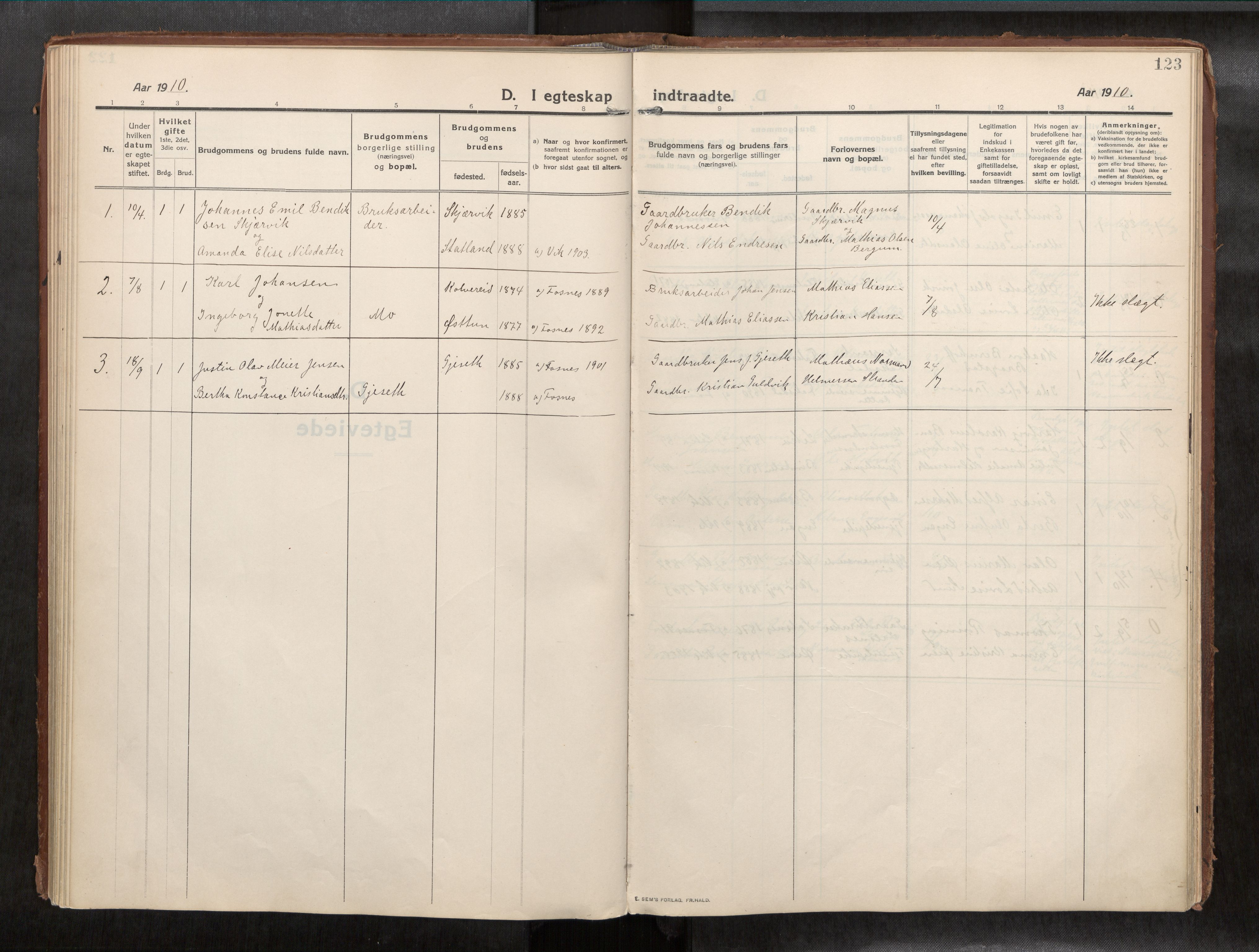 Ministerialprotokoller, klokkerbøker og fødselsregistre - Nord-Trøndelag, SAT/A-1458/773/L0624a: Parish register (official) no. 773A16, 1910-1936, p. 123