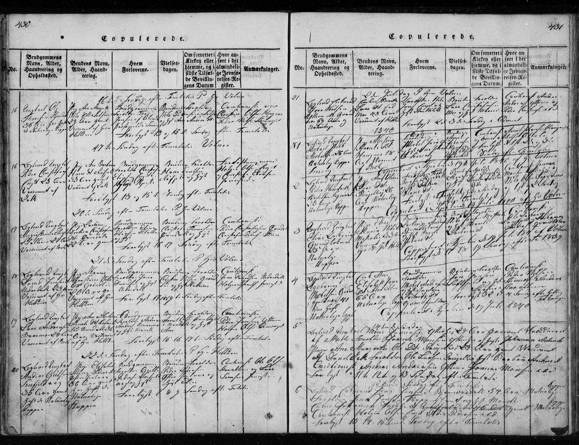 Ministerialprotokoller, klokkerbøker og fødselsregistre - Nordland, SAT/A-1459/827/L0412: Parish register (copy) no. 827C01, 1820-1841, p. 430-431