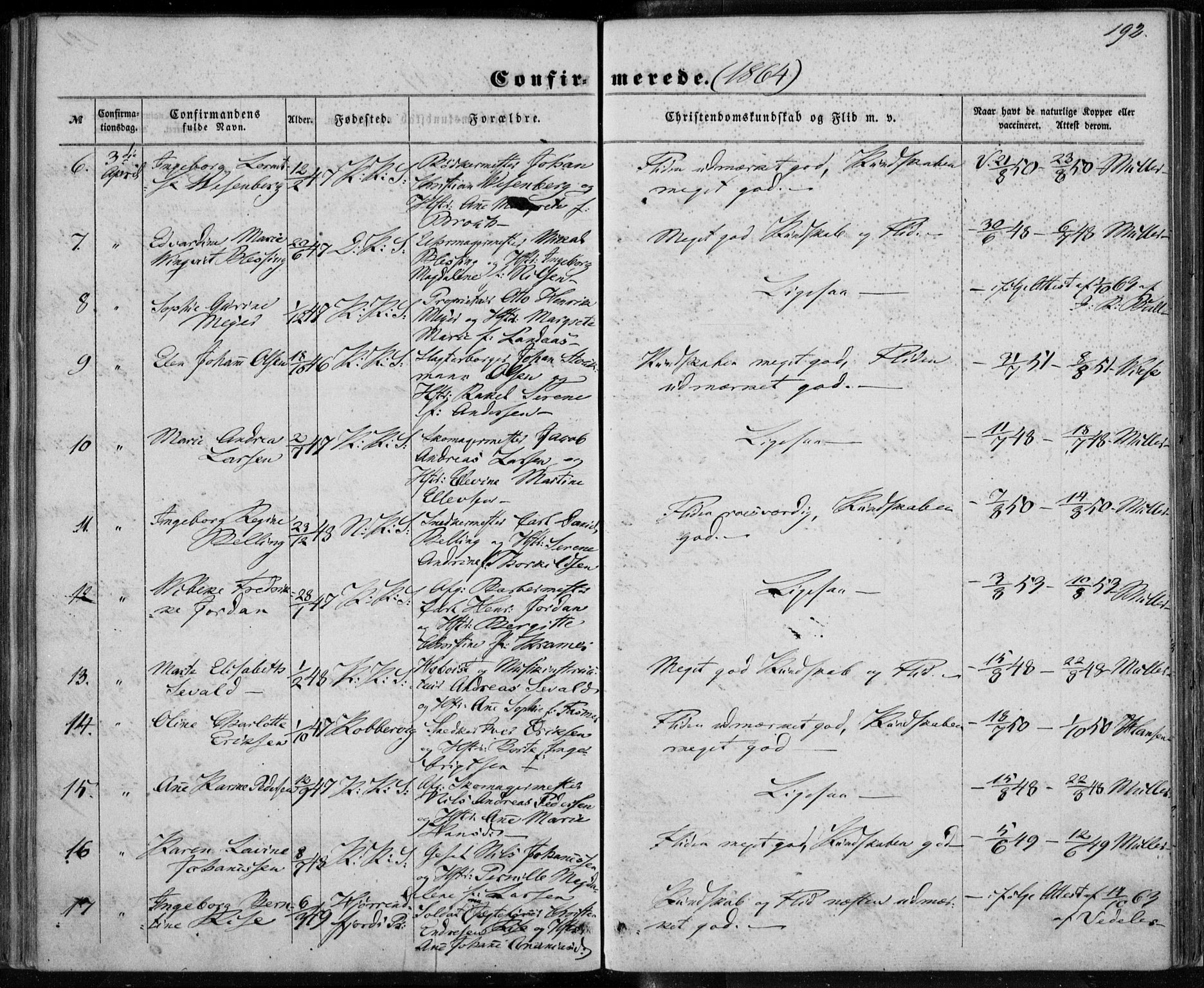 Korskirken sokneprestembete, SAB/A-76101/H/Haa/L0027: Parish register (official) no. C 3, 1854-1868, p. 192