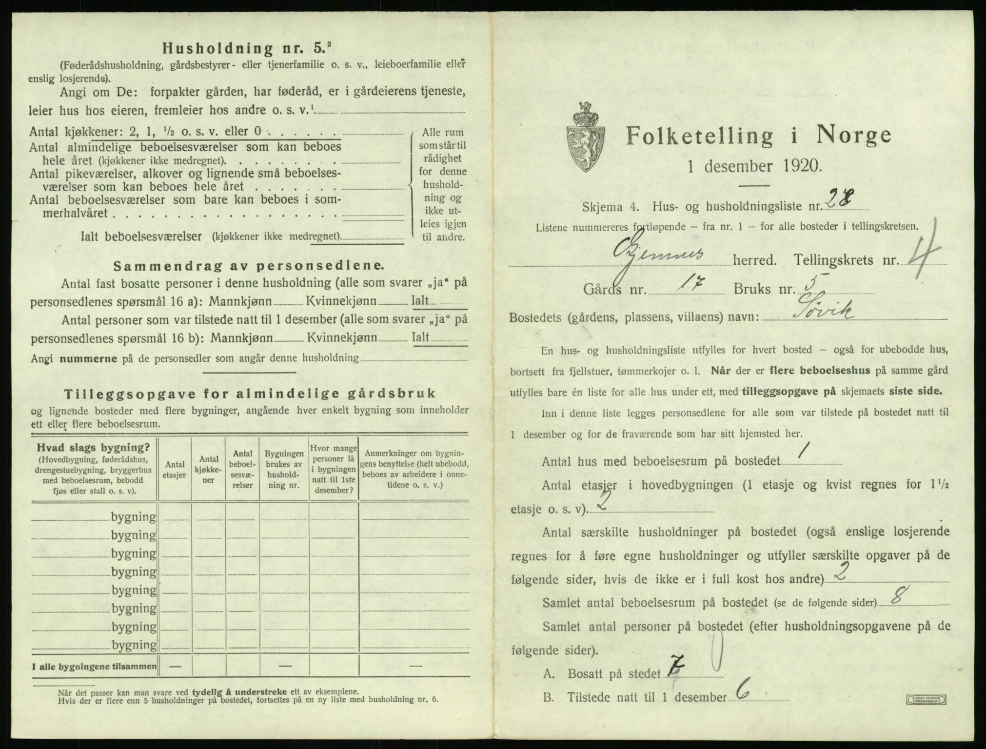 SAT, 1920 census for Gjemnes, 1920, p. 312