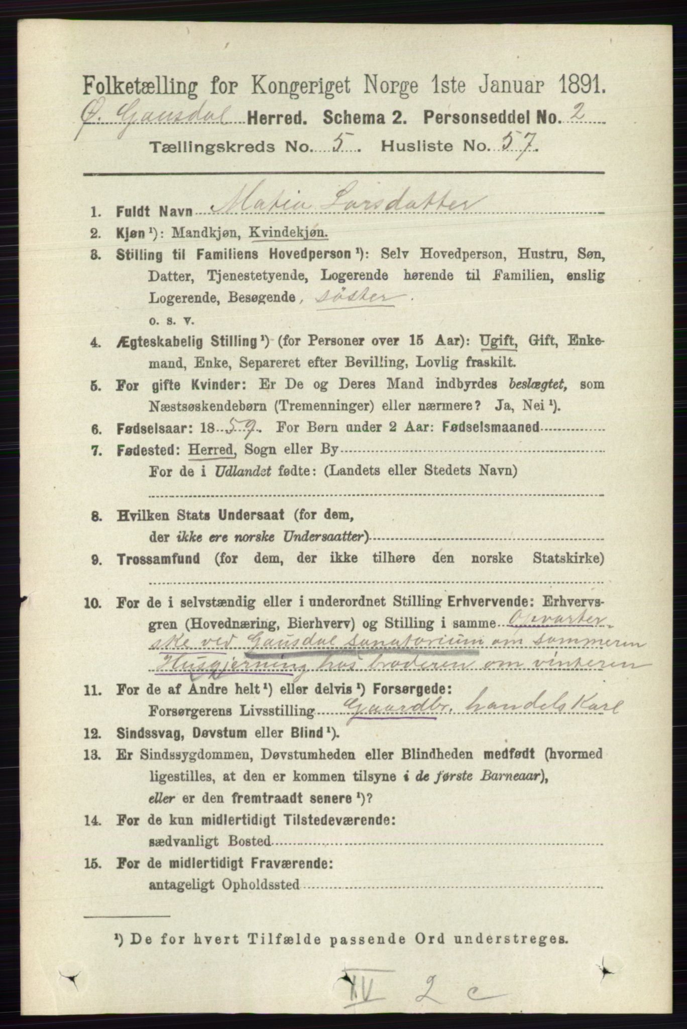 RA, 1891 census for 0522 Østre Gausdal, 1891, p. 3312