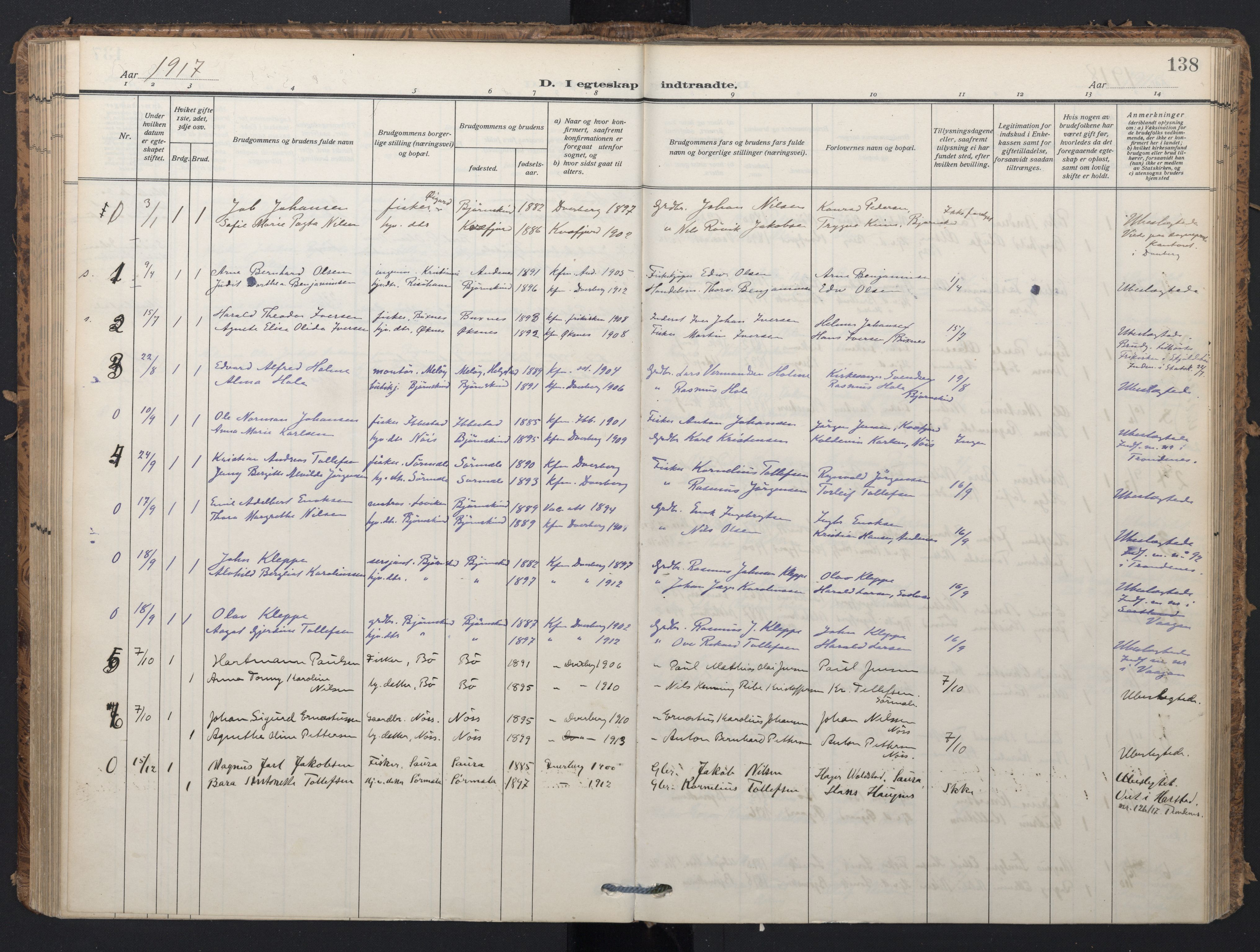 Ministerialprotokoller, klokkerbøker og fødselsregistre - Nordland, SAT/A-1459/898/L1423: Parish register (official) no. 898A03, 1909-1928, p. 138