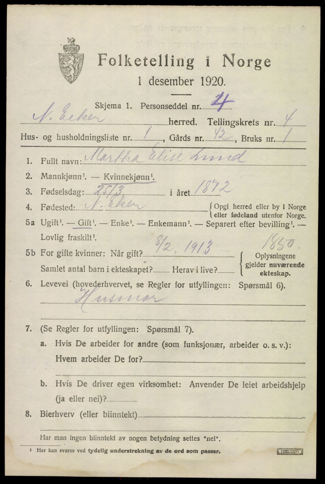 SAKO, 1920 census for Nedre Eiker, 1920, p. 5031