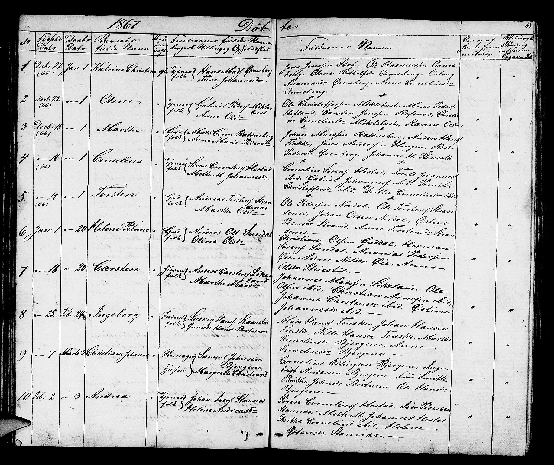Fjaler sokneprestembete, SAB/A-79801/H/Hab/Habc/L0001: Parish register (copy) no. C 1, 1852-1878, p. 44
