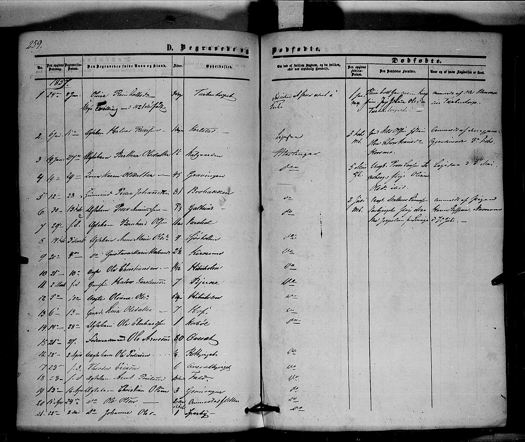 Hof prestekontor, SAH/PREST-038/H/Ha/Haa/L0008: Parish register (official) no. 8, 1849-1861, p. 259