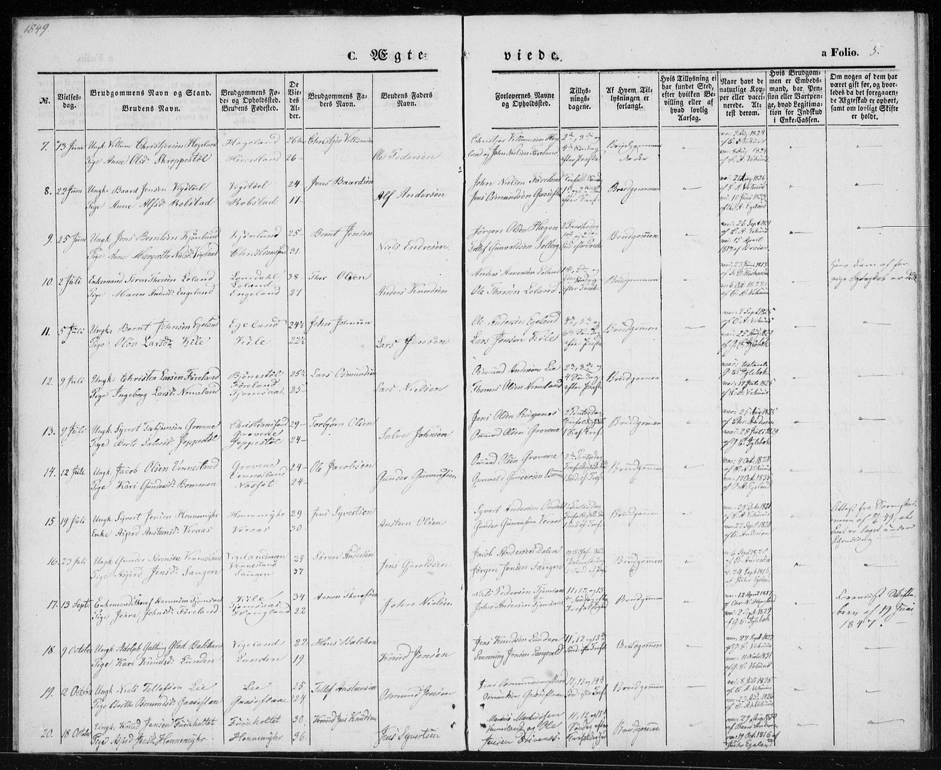 Vennesla sokneprestkontor, AV/SAK-1111-0045/Fa/Fac/L0006: Parish register (official) no. A 6, 1846-1855, p. 5