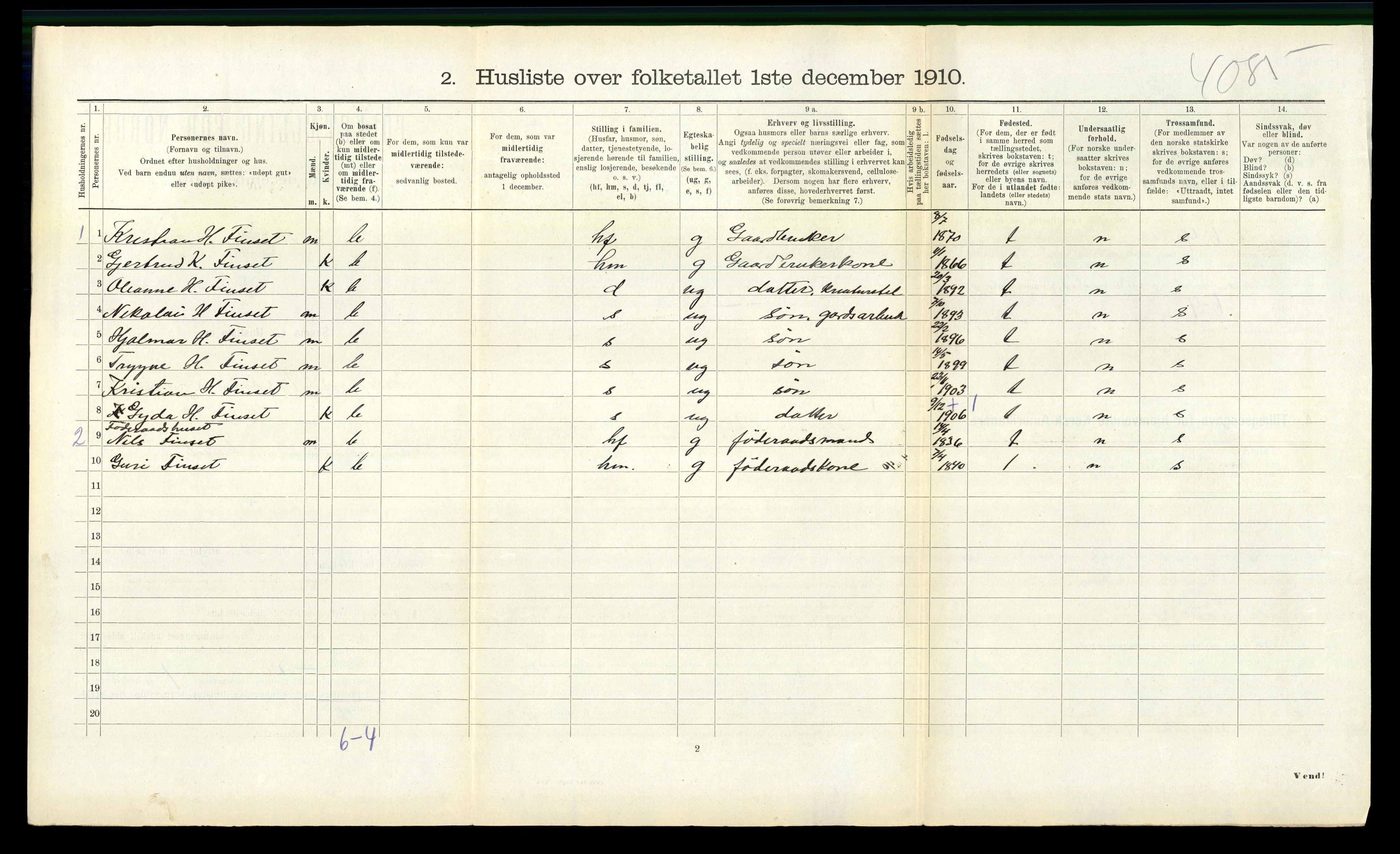 RA, 1910 census for Eresfjord og Vistdal, 1910, p. 276