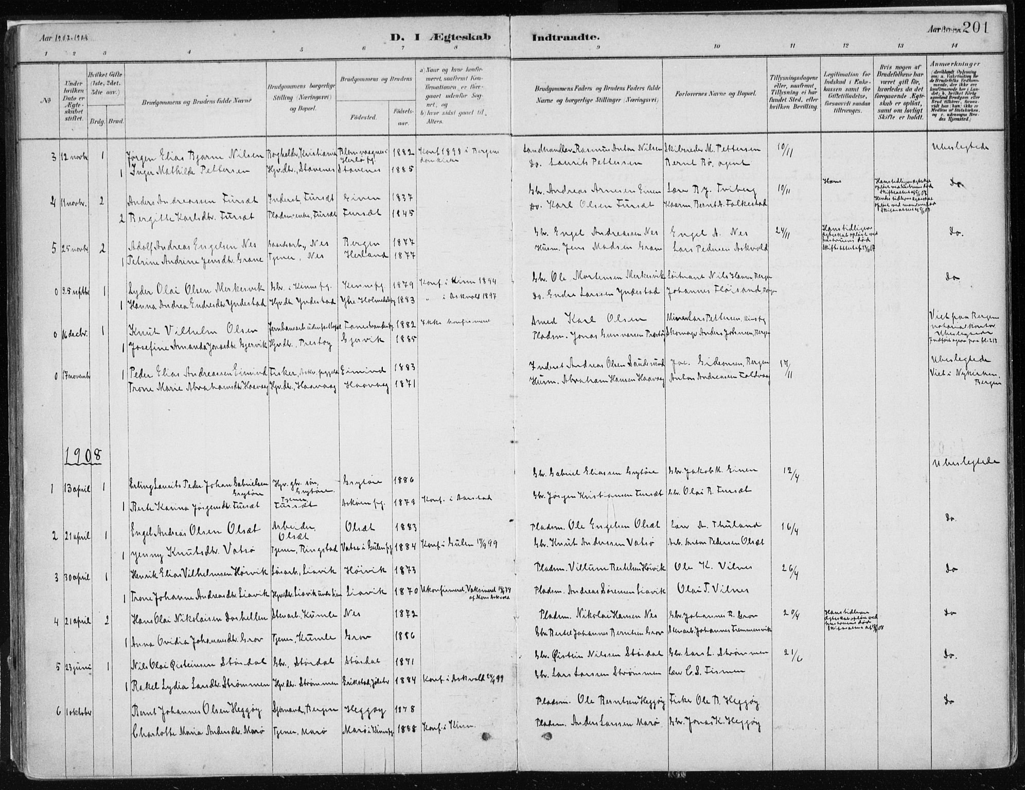 Askvoll sokneprestembete, SAB/A-79501/H/Haa/Haab/L0002: Parish register (official) no. B 2, 1879-1909, p. 201