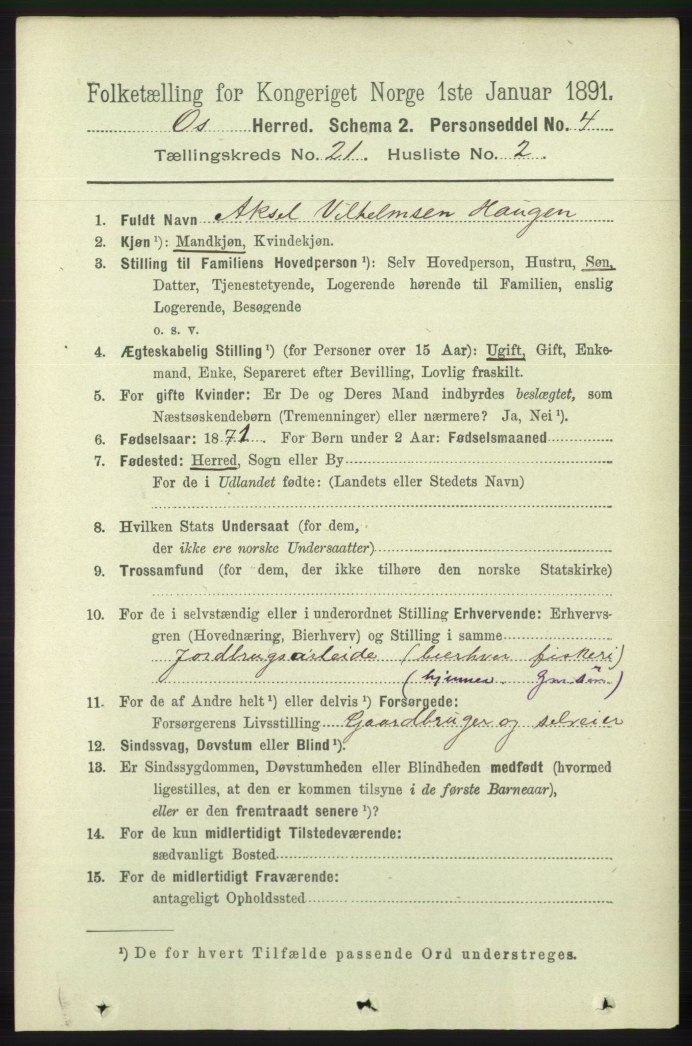 RA, 1891 census for 1243 Os, 1891, p. 4848