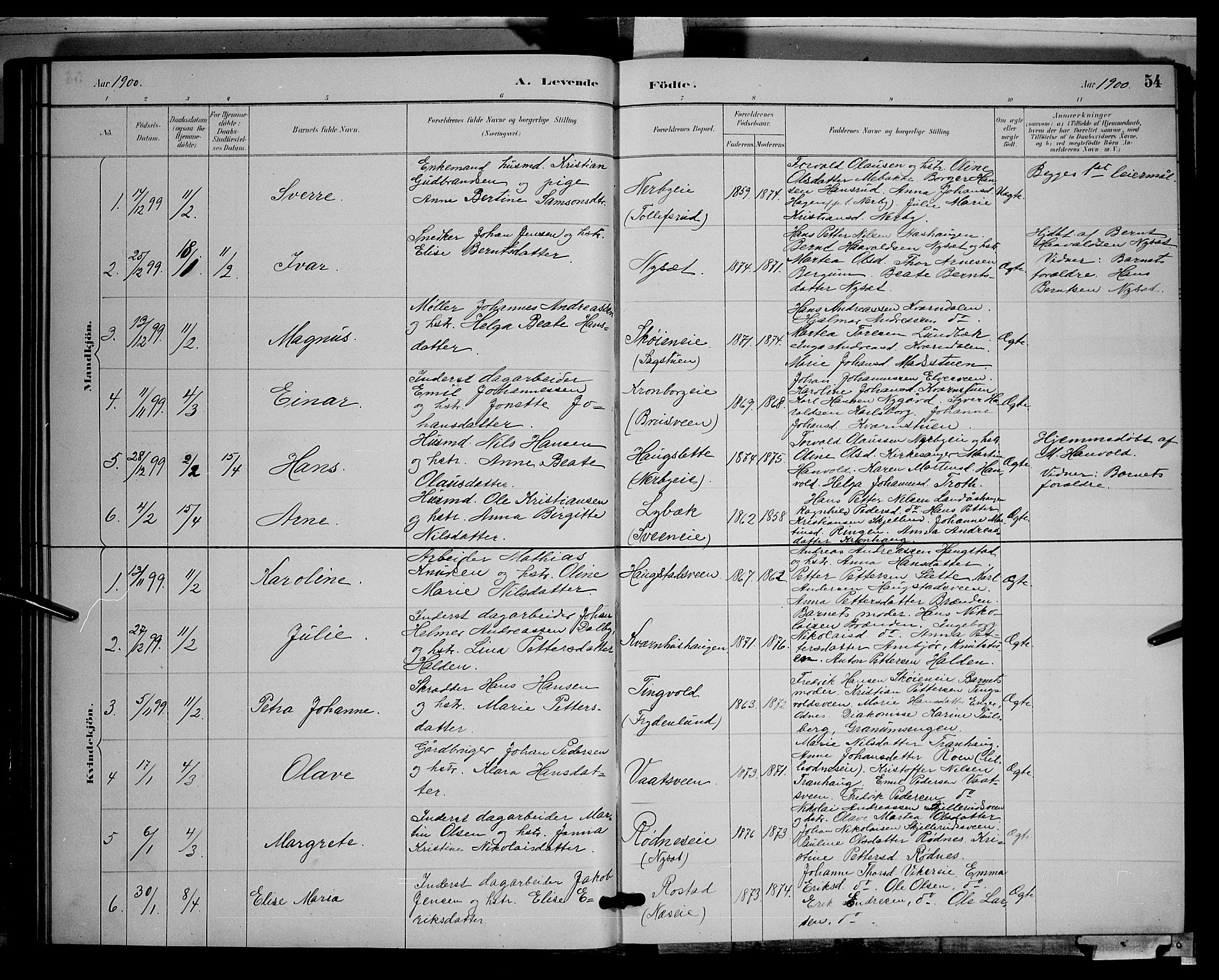 Søndre Land prestekontor, SAH/PREST-122/L/L0003: Parish register (copy) no. 3, 1884-1902, p. 54