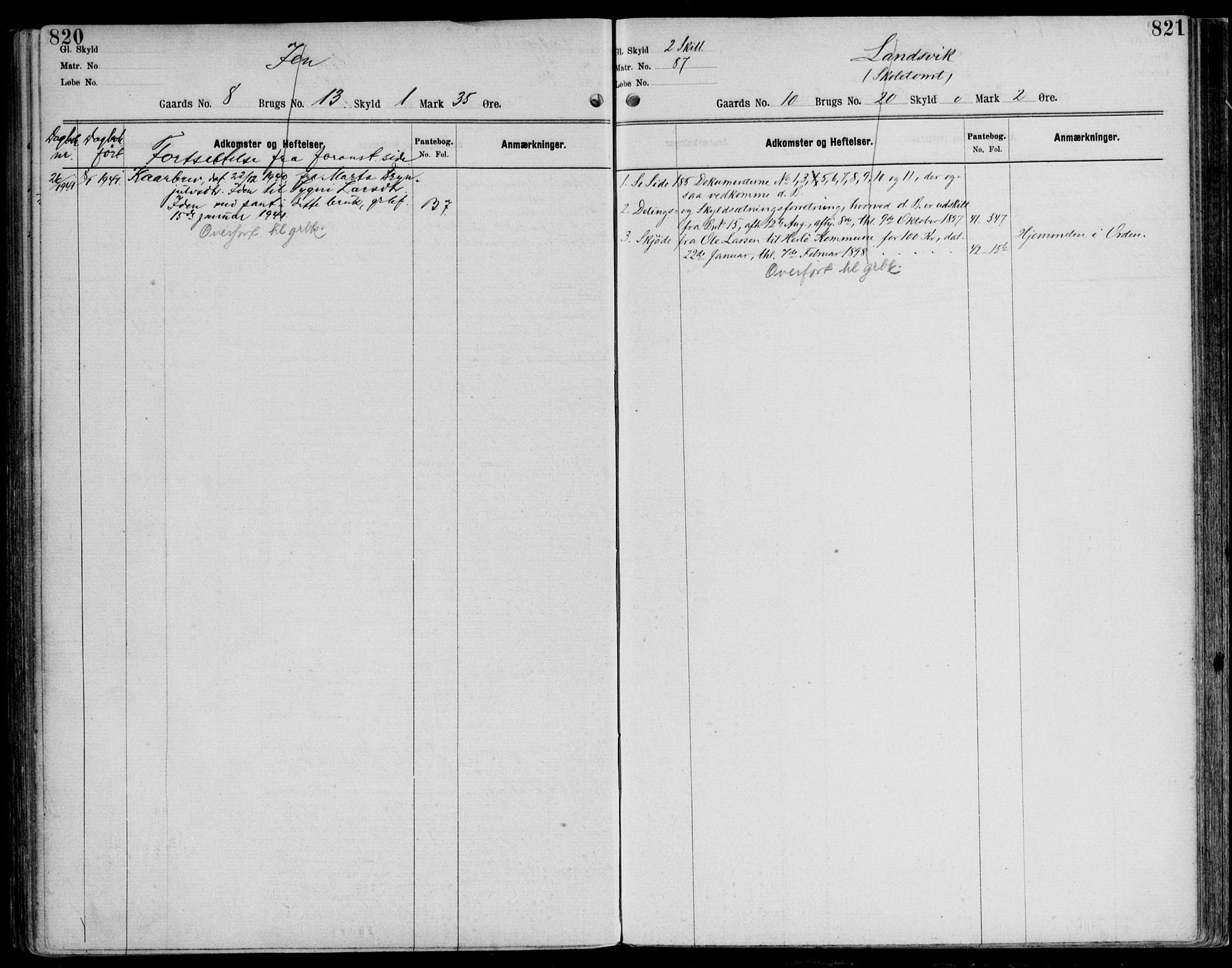 Nordhordland sorenskrivar, AV/SAB-A-2901/1/G/Ga/Gaaa/L0045: Mortgage register no. II.A.a.45, 1893-1952, p. 820-821