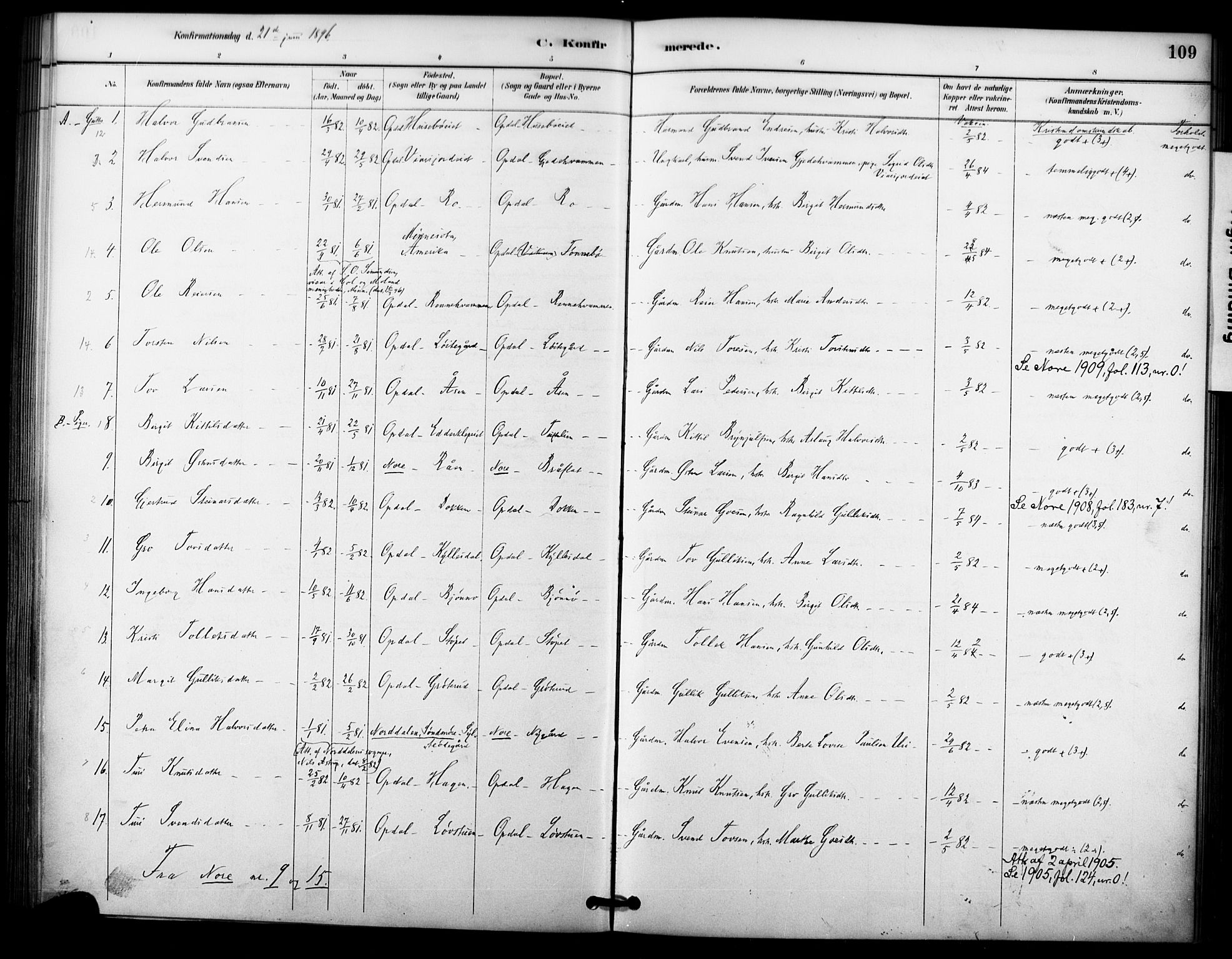 Nore kirkebøker, AV/SAKO-A-238/F/Fc/L0004: Parish register (official) no. III 4, 1885-1898, p. 109