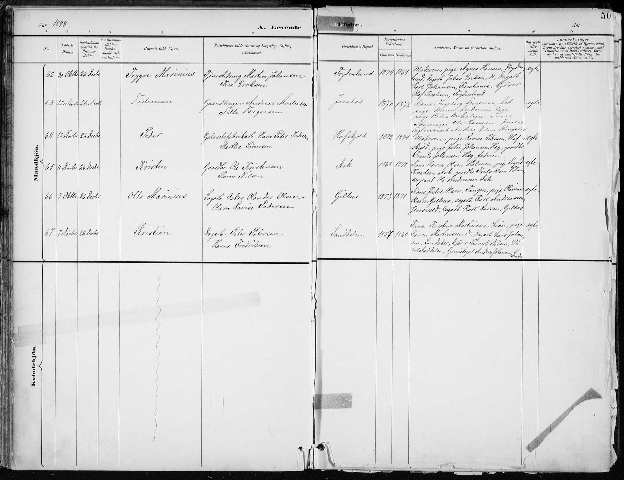 Lier kirkebøker, AV/SAKO-A-230/F/Fa/L0016: Parish register (official) no. I 16, 1895-1900, p. 50