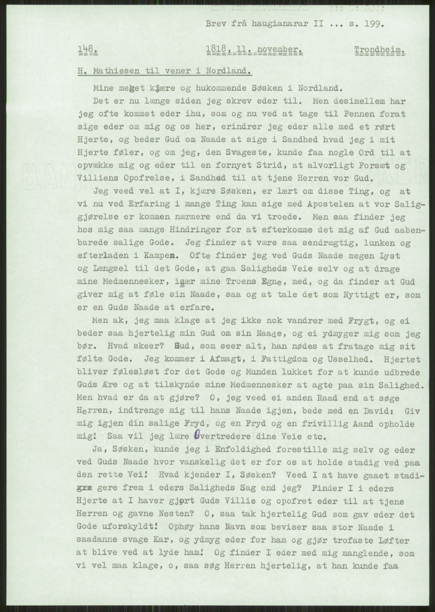 Samlinger til kildeutgivelse, Haugianerbrev, AV/RA-EA-6834/F/L0002: Haugianerbrev II: 1805-1821, 1805-1821, p. 199