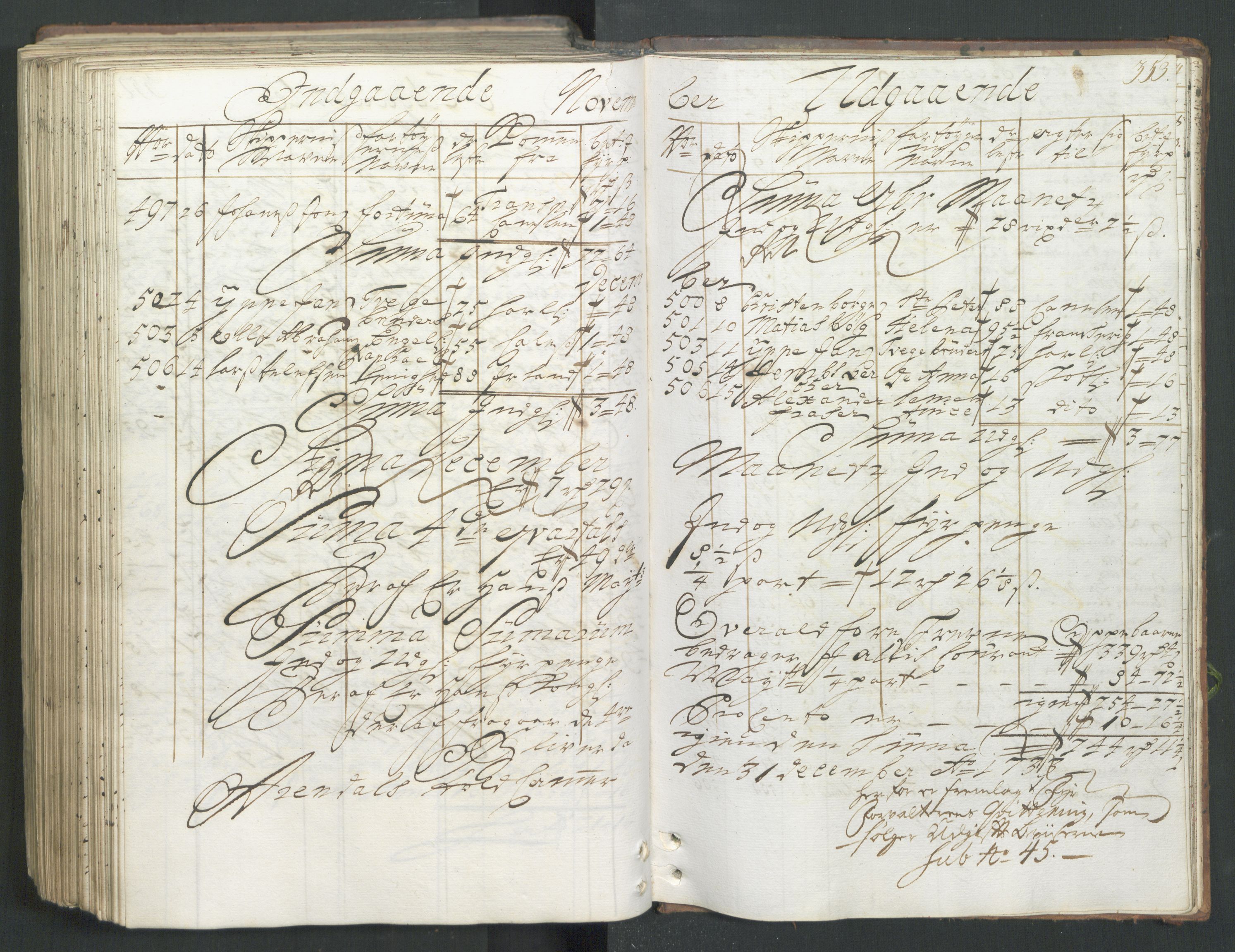 Generaltollkammeret, tollregnskaper, AV/RA-EA-5490/R15/L0013/0001: Tollregnskaper Arendal / Hovedtollbok, 1733, p. 352b-353a
