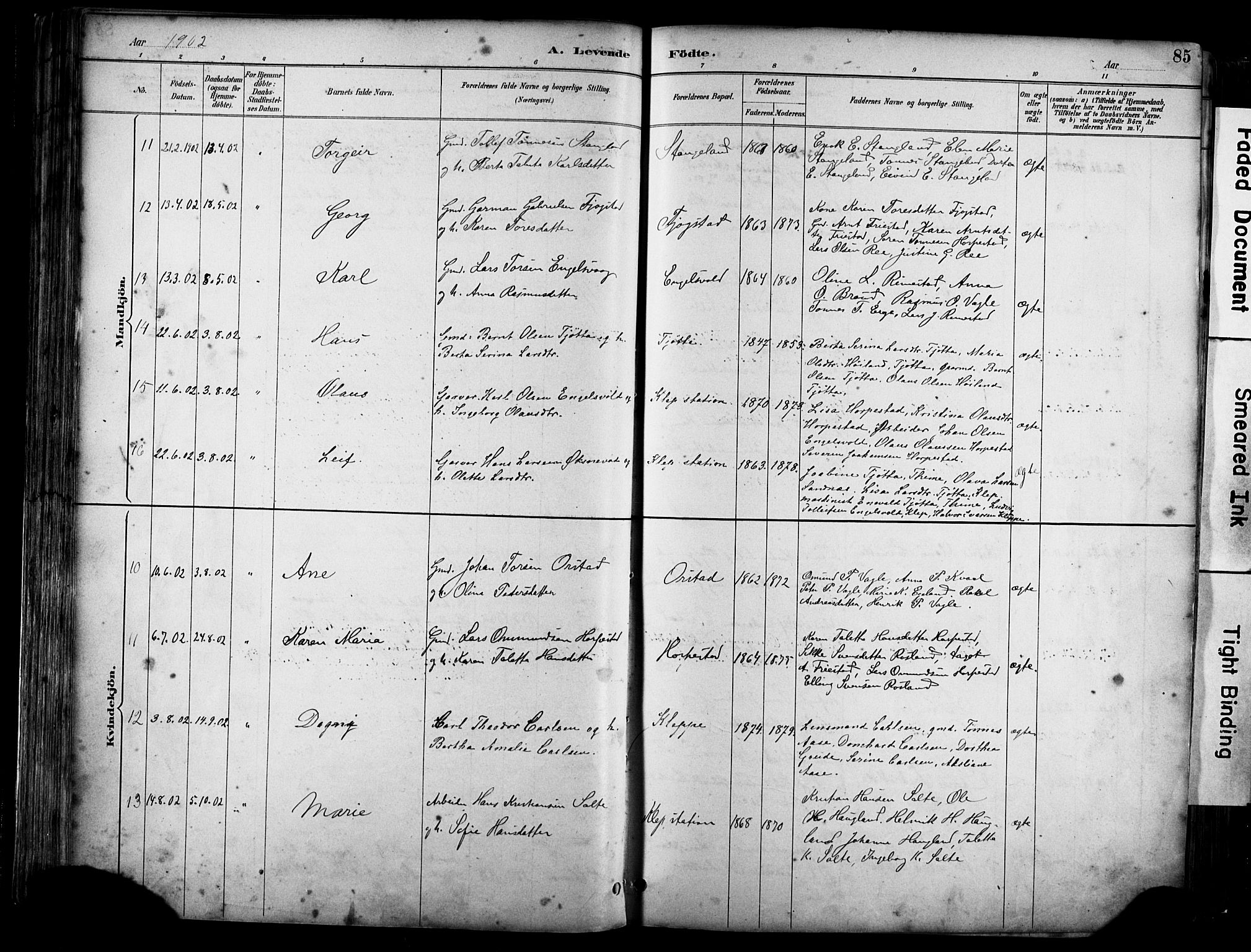 Klepp sokneprestkontor, AV/SAST-A-101803/001/3/30BA/L0009: Parish register (official) no. A 7, 1886-1915, p. 85